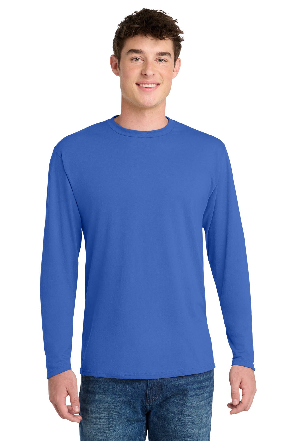Port & Co Long Sleeve Performance Blend Tee. PC381LS in True Royal