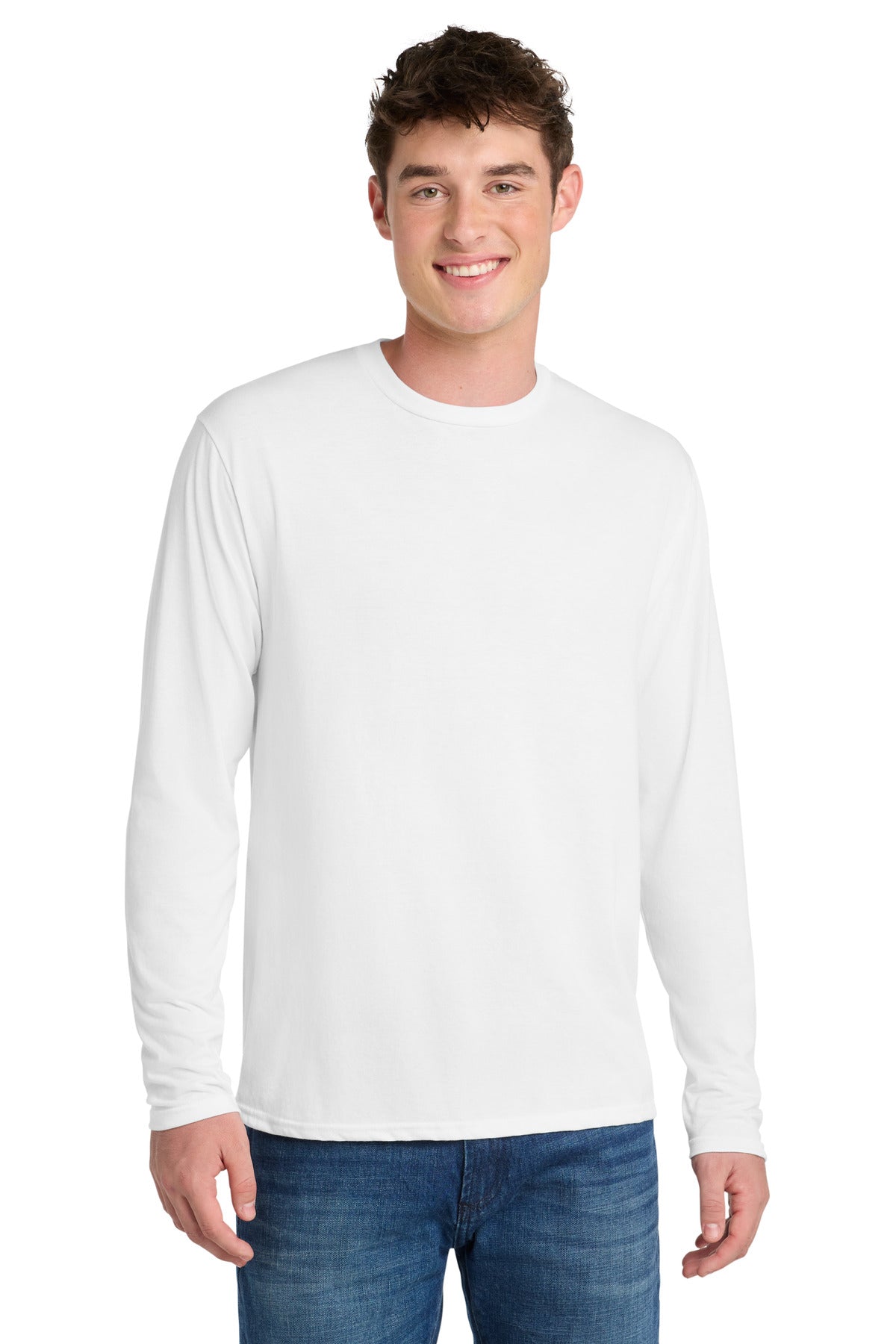 Port & Co Long Sleeve Performance Blend Tee. PC381LS in White