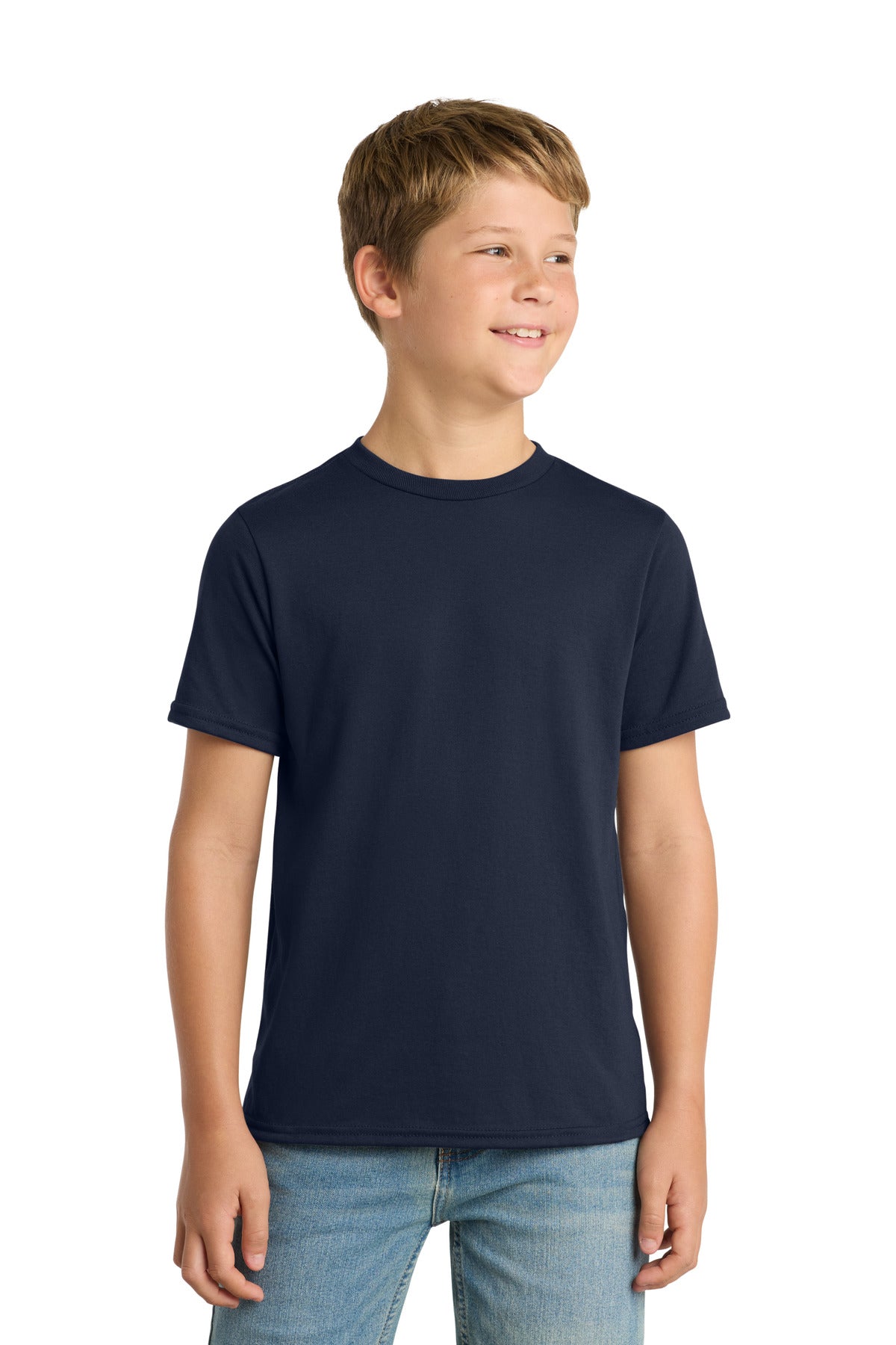 Port & Co Youth Performance Blend Tee. PC381Y in Deep Navy
