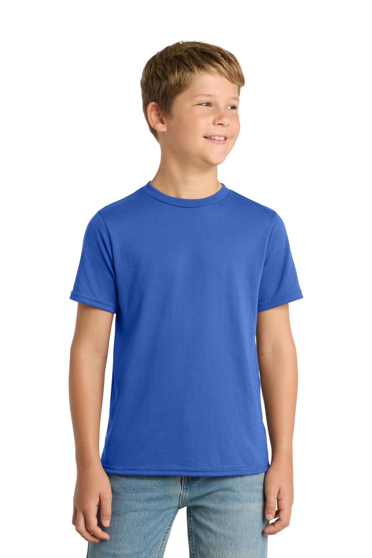 Port & Co Youth Performance Blend Tee. PC381Y in True Royal