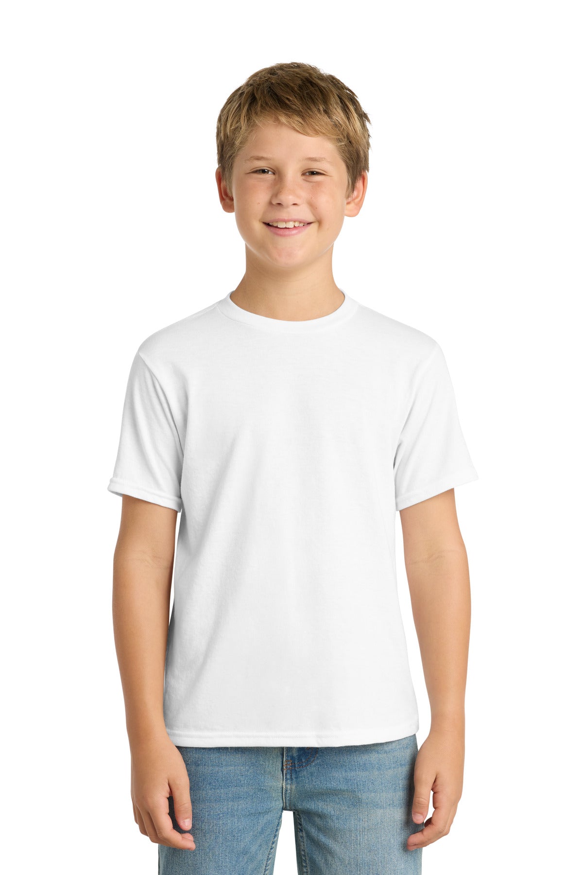 Port & Co Youth Performance Blend Tee. PC381Y in White