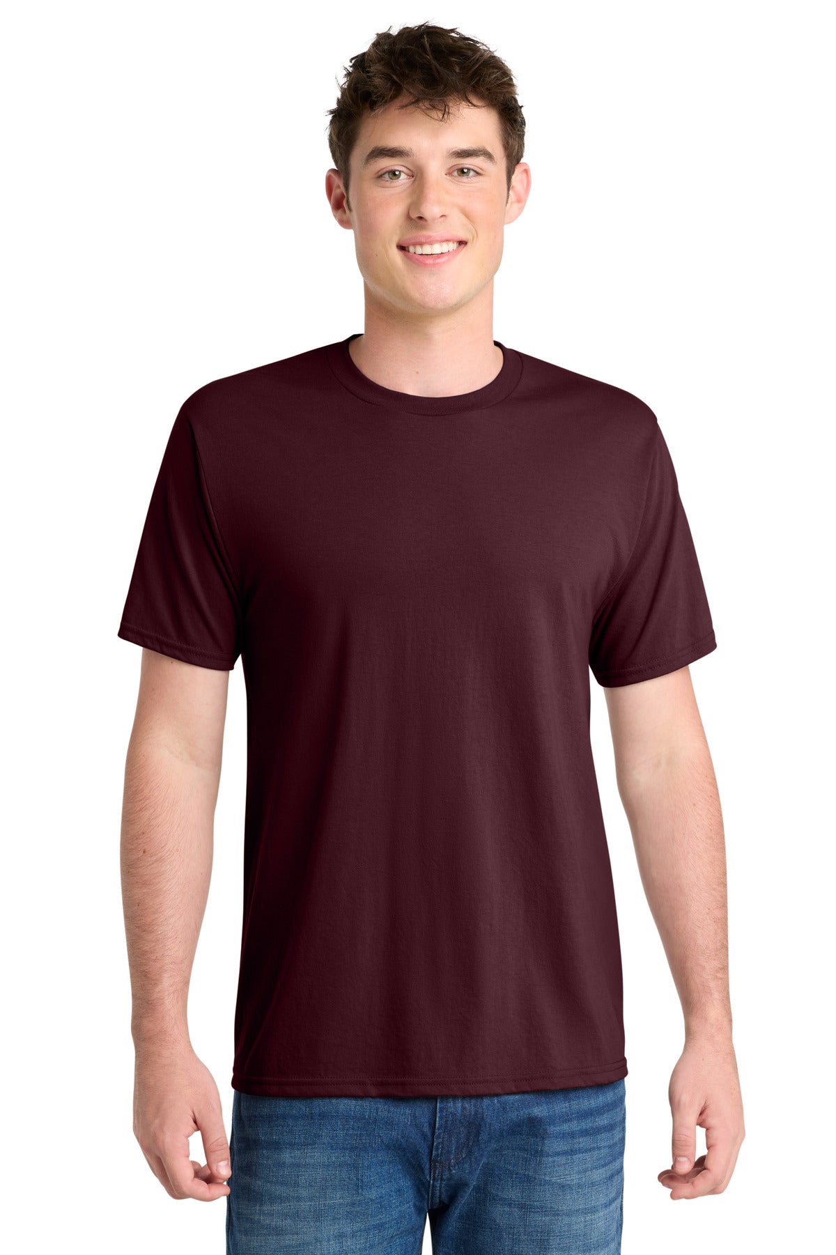 Port & Co Performance Blend Tee. PC381 in Athletic Maroon