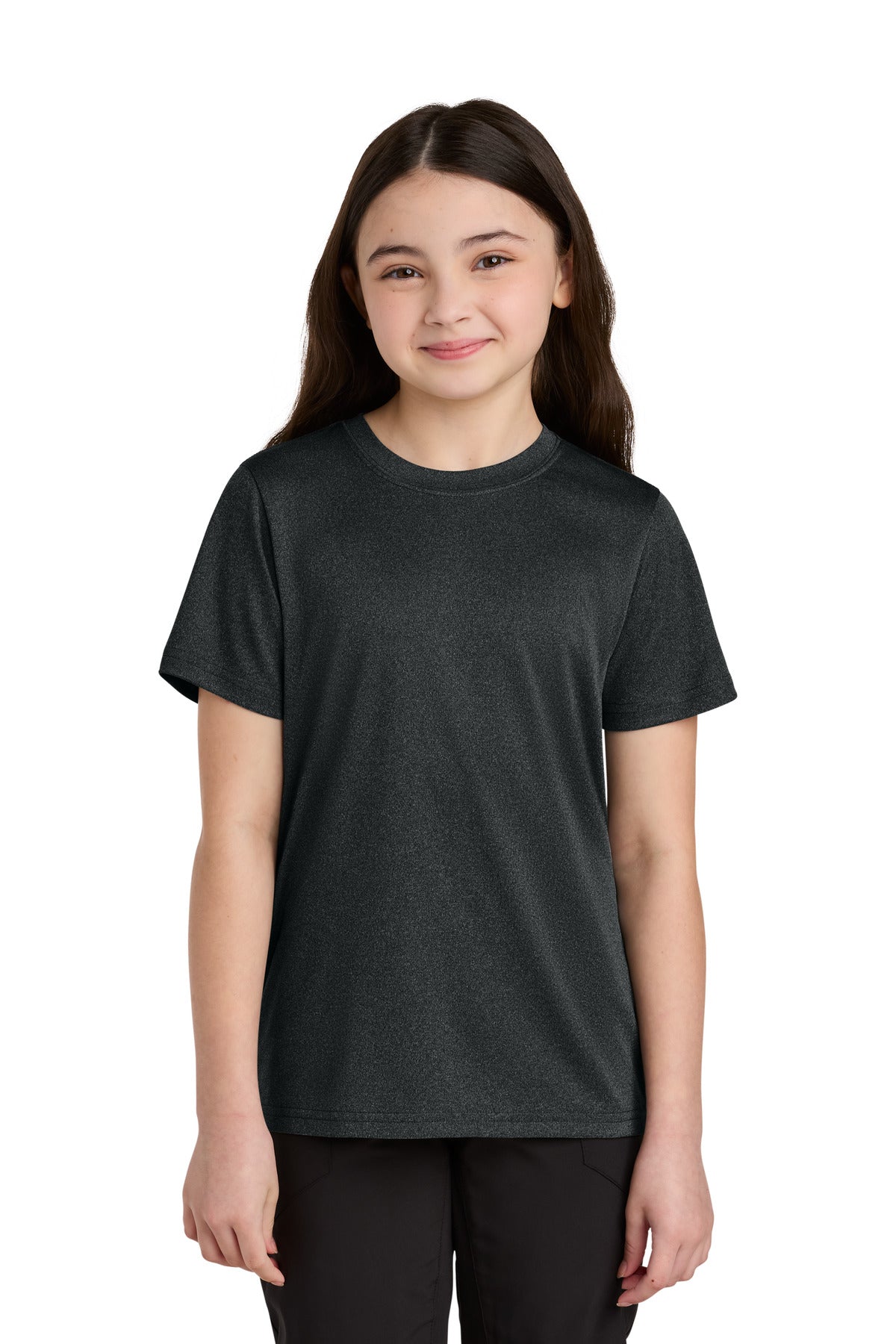 Port & Co Youth Heather Performance Tee PC390Y in Black Heather