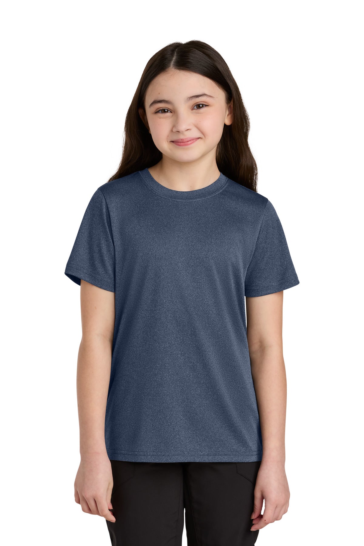 Port & Co Youth Heather Performance Tee PC390Y in True Navy Heather