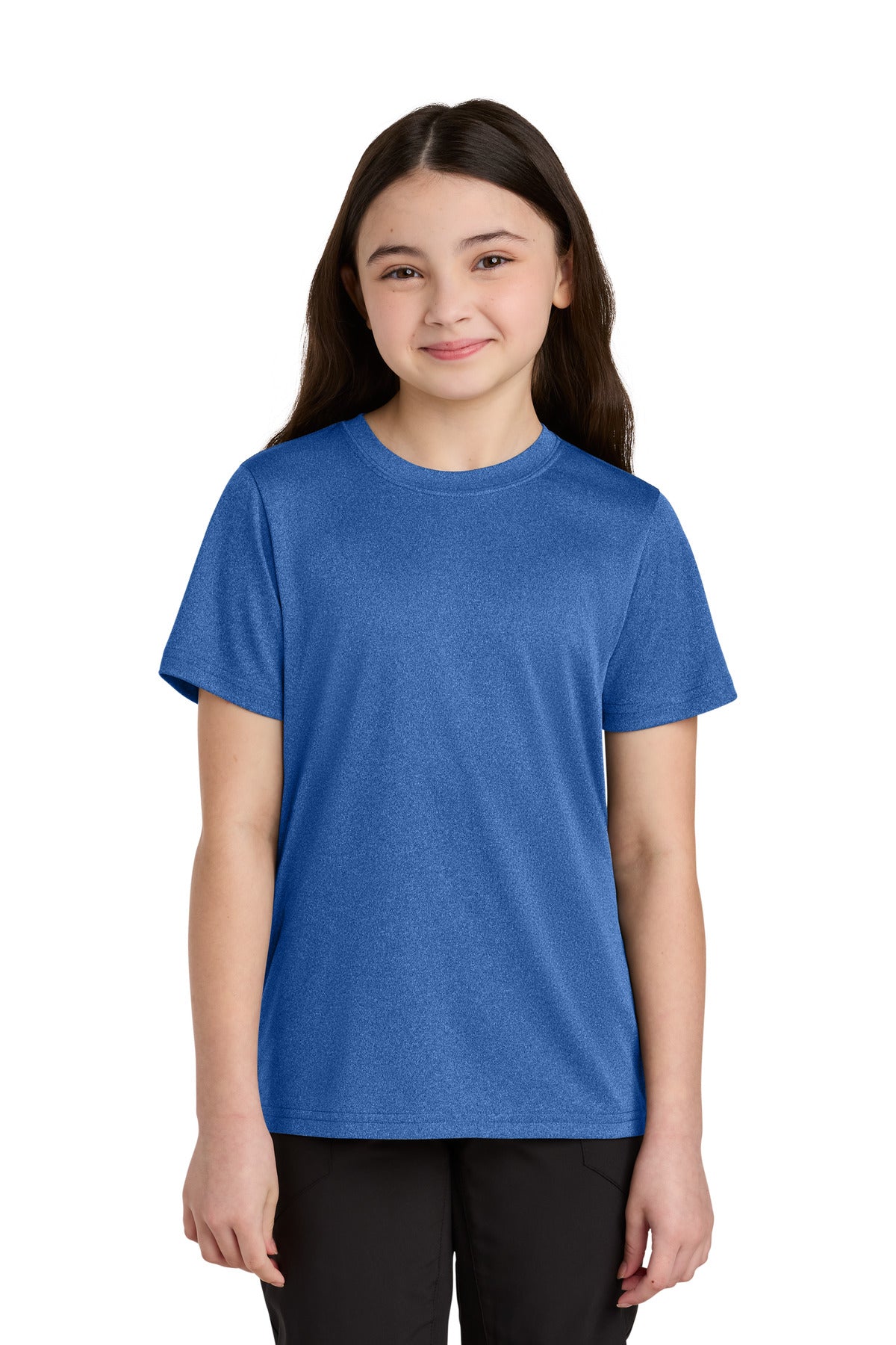 Port & Co Youth Heather Performance Tee PC390Y in True Royal Heather
