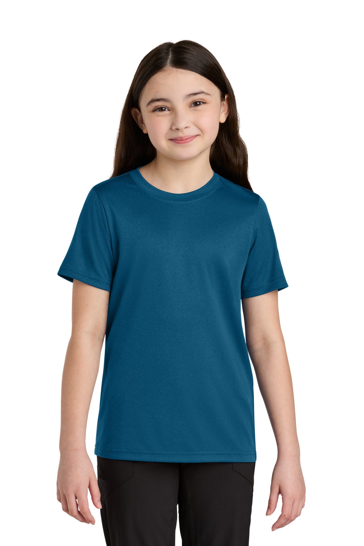 Port & Co Youth Heather Performance Tee PC390Y in Vintage Sapphire