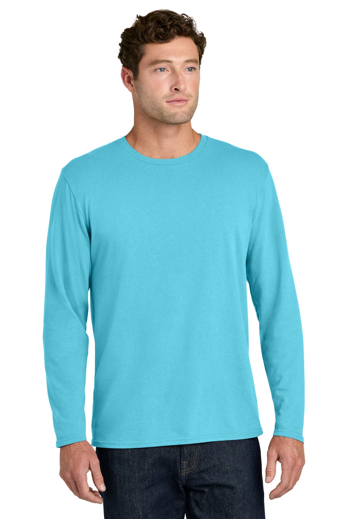 Port & Co Easy Cotton Long Sleeve Tee PC43LS in Aquatic Blue