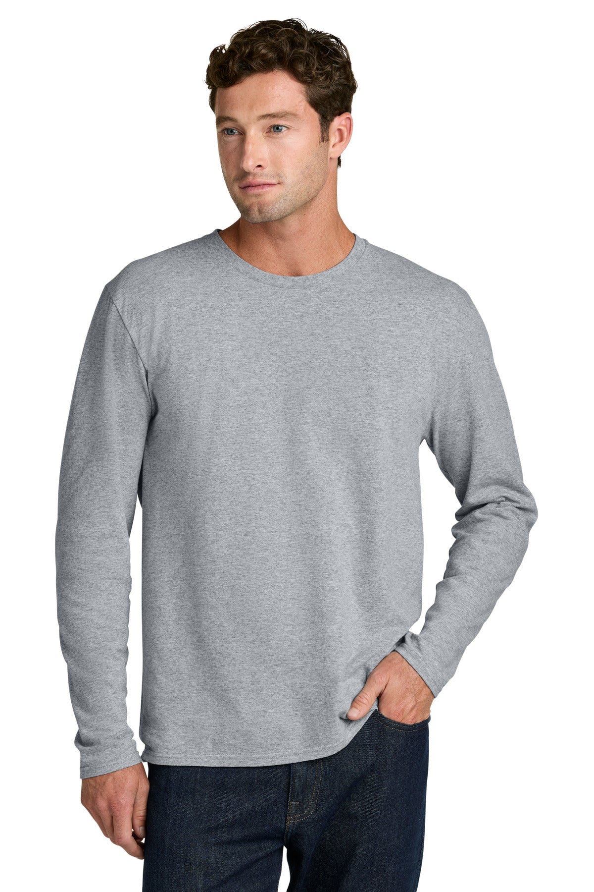 Port & Co Easy Cotton Long Sleeve Tee PC43LS in Athletic Heather