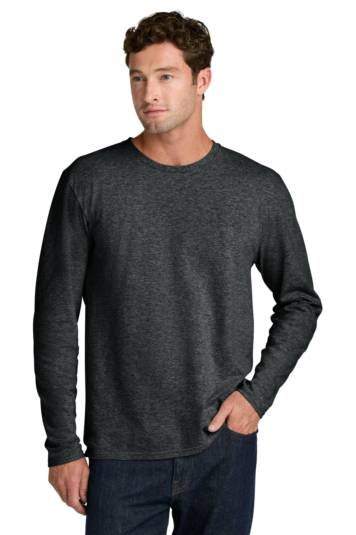 Port & Co Easy Cotton Long Sleeve Tee PC43LS in Black Heather