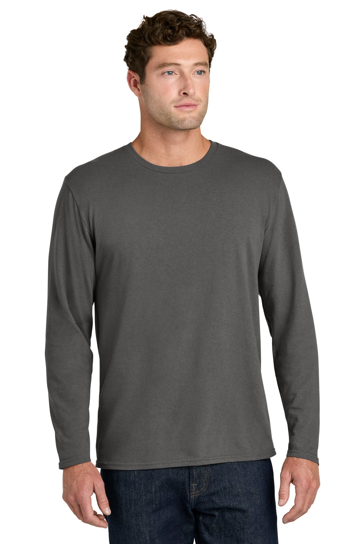 Port & Co Easy Cotton Long Sleeve Tee PC43LS in Charcoal