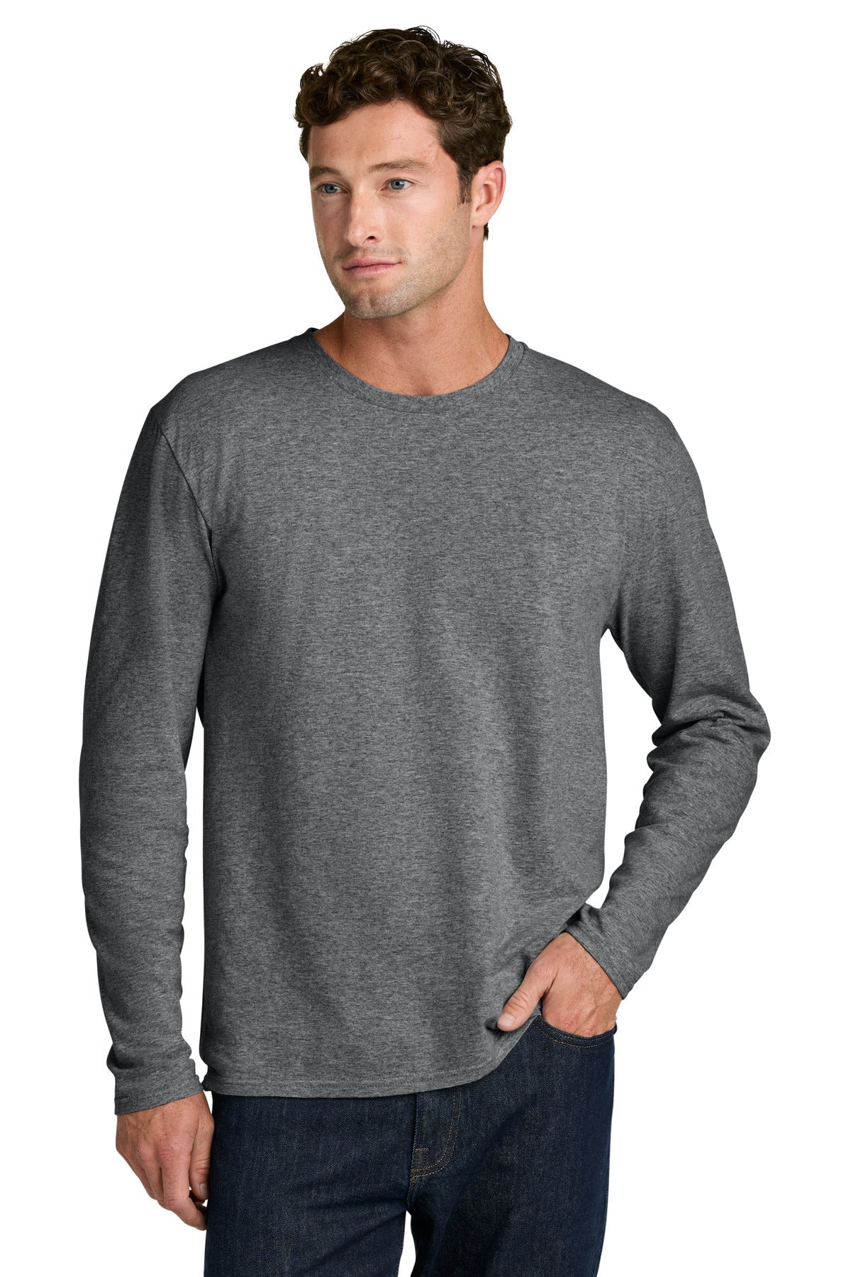 Port & Co Easy Cotton Long Sleeve Tee PC43LS in Graphite Heather