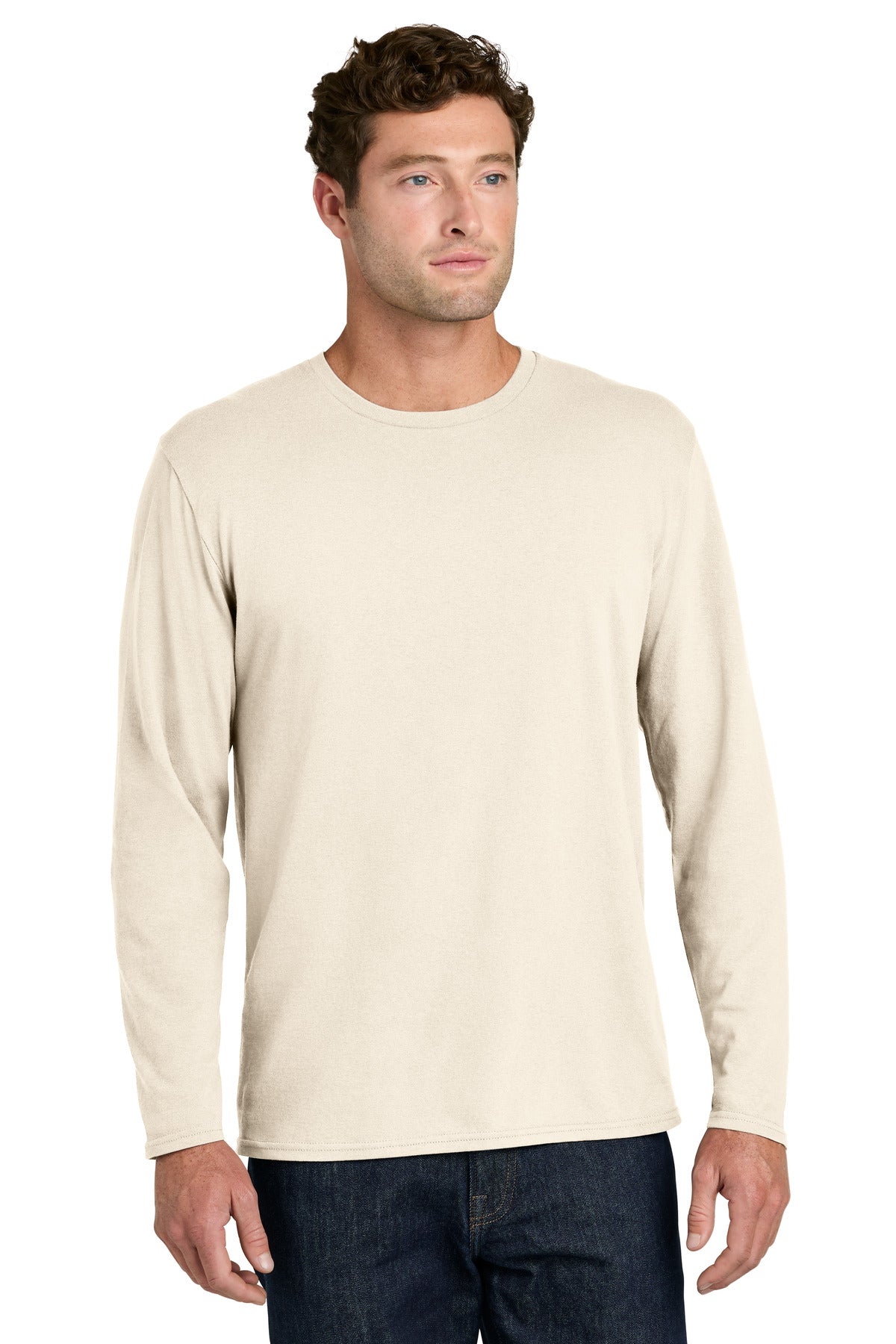 Port & Co Easy Cotton Long Sleeve Tee PC43LS in Natural