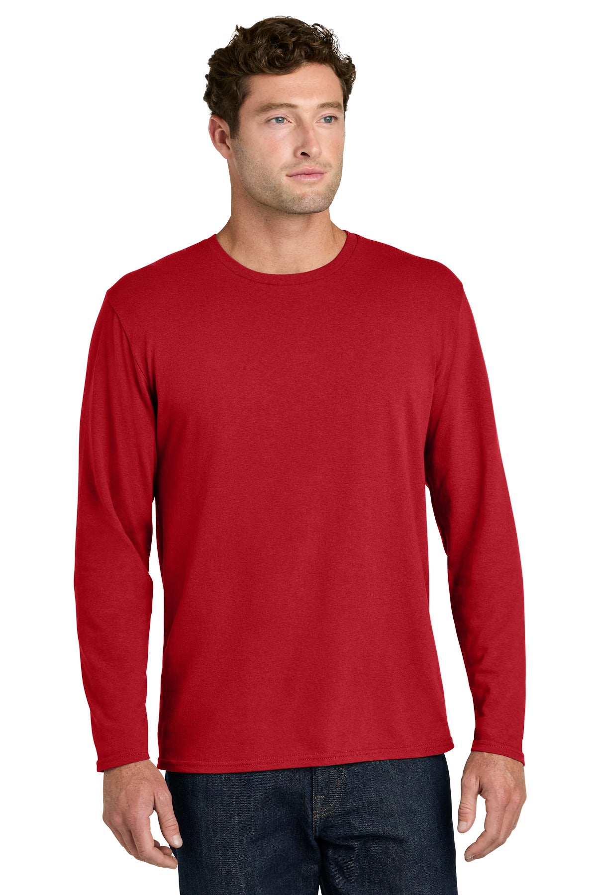Port & Co Easy Cotton Long Sleeve Tee PC43LS in Red