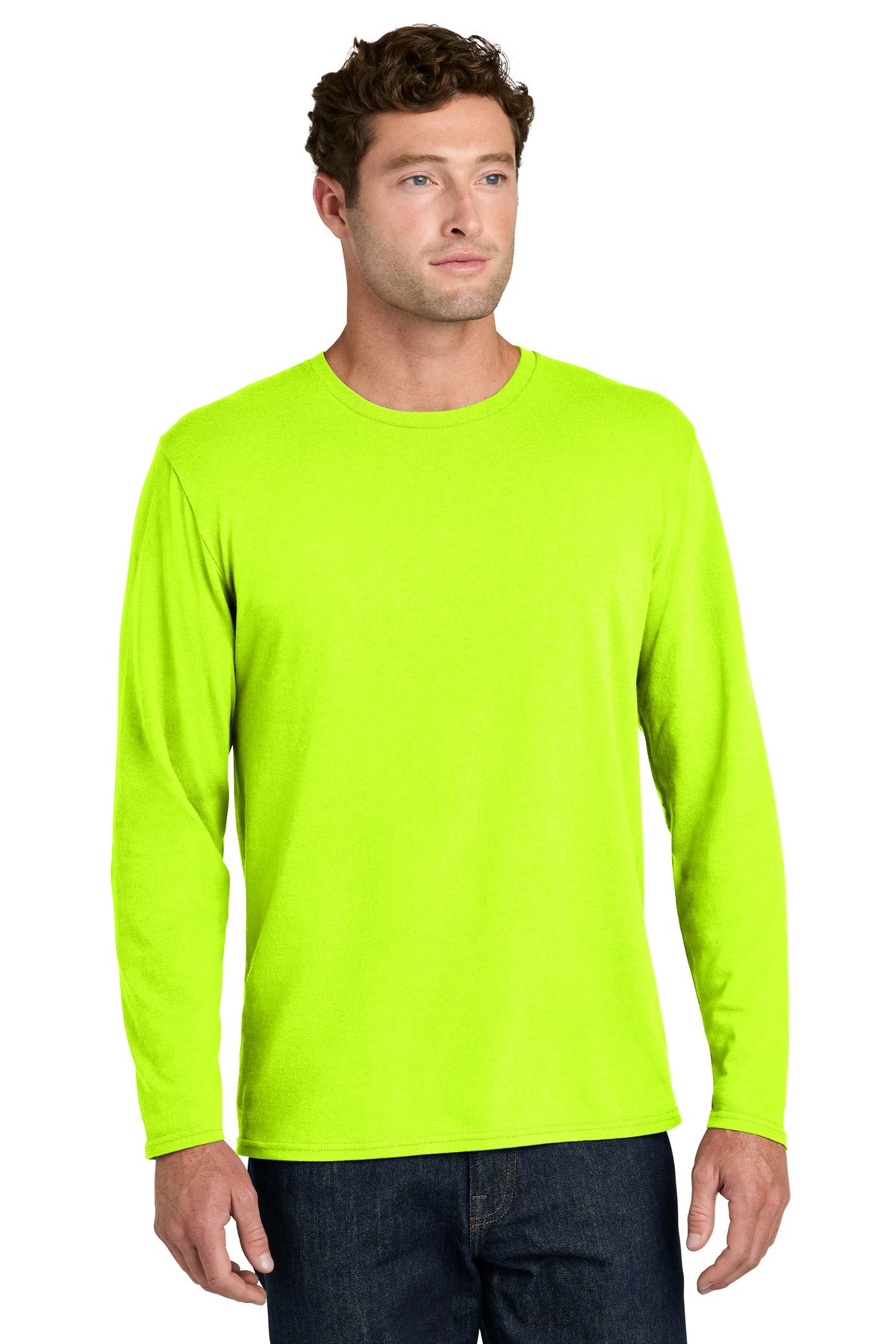 Port & Co Easy Cotton Long Sleeve Tee PC43LS in S. Green