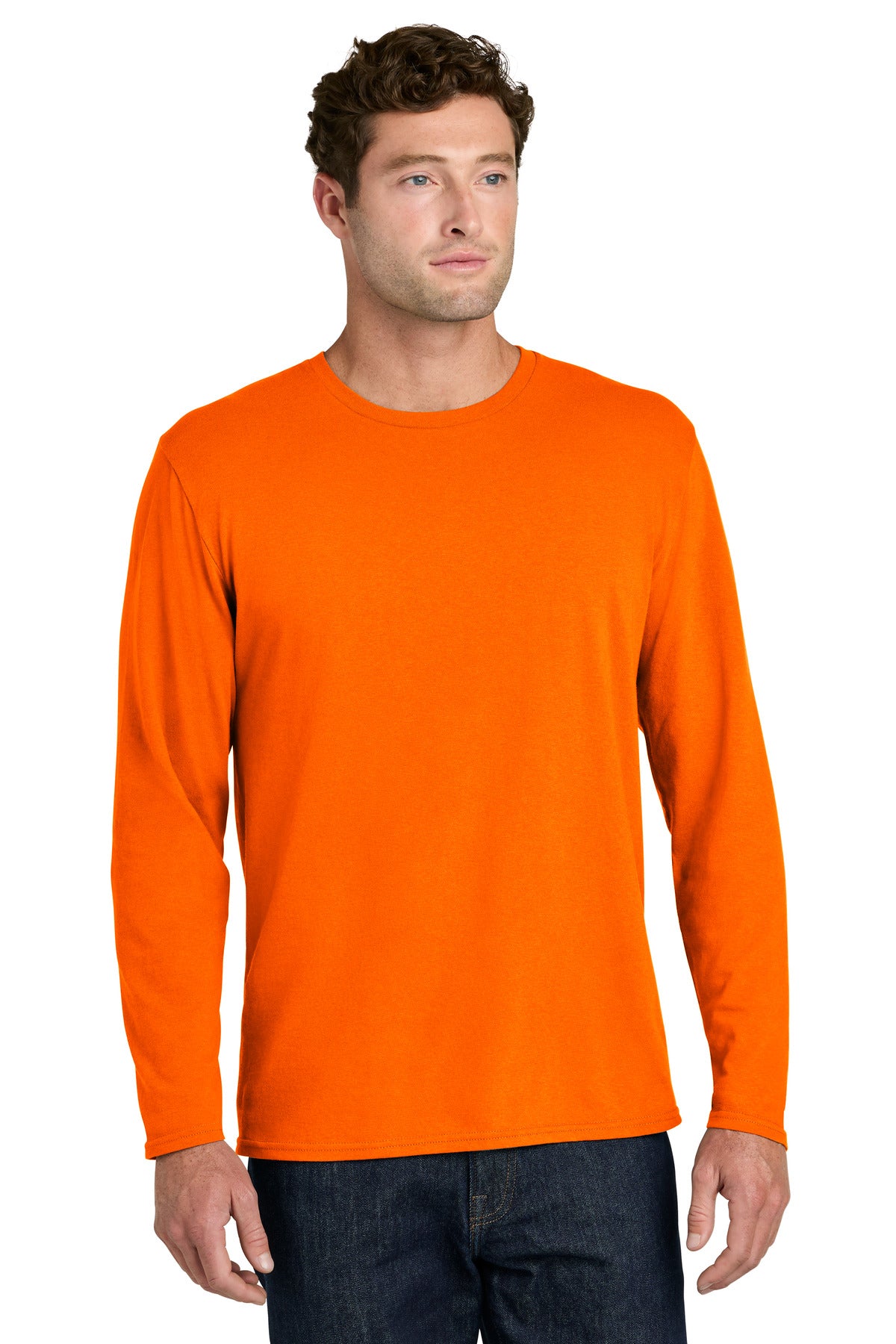 Port & Co Easy Cotton Long Sleeve Tee PC43LS in S. Orange