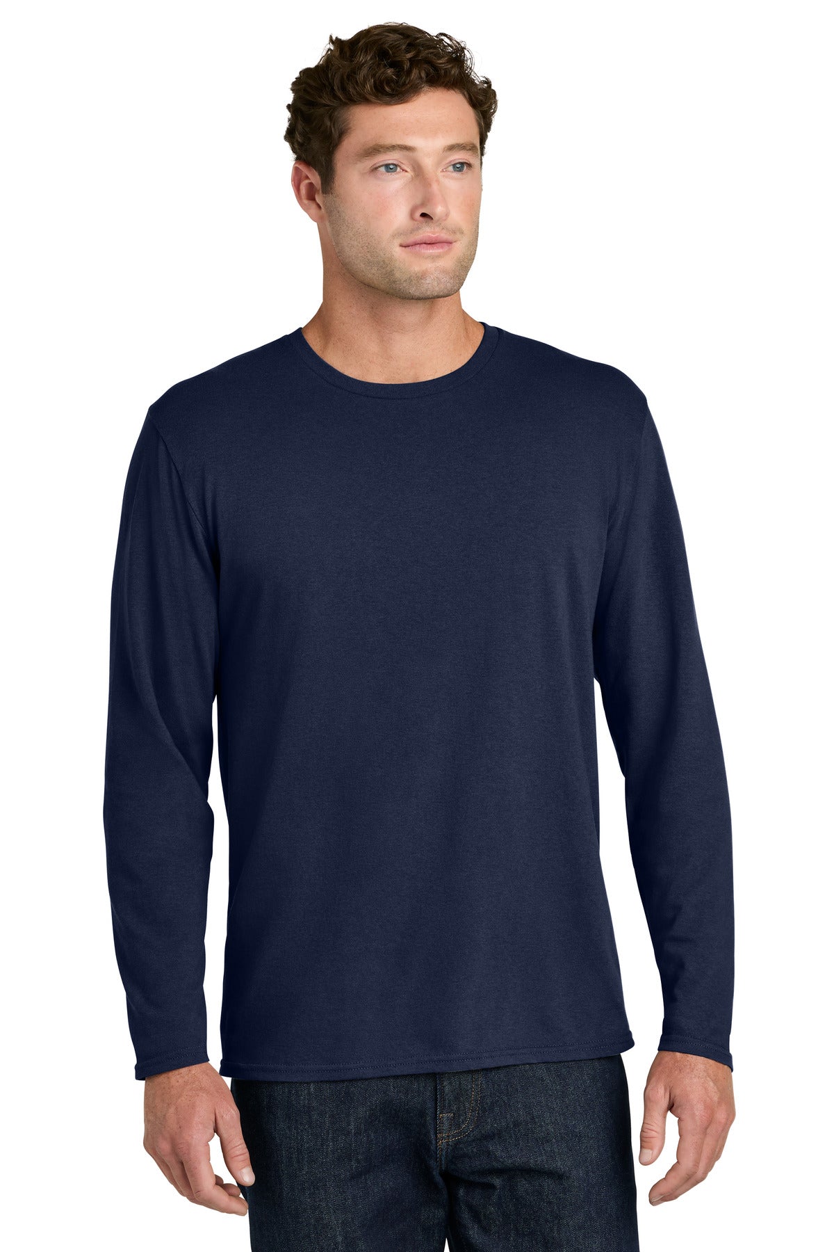 Port & Co Easy Cotton Long Sleeve Tee PC43LS in True Navy