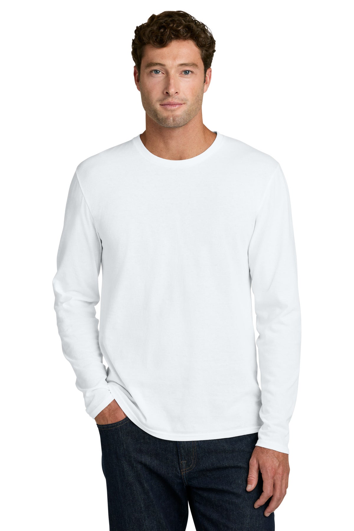 Port & Co Easy Cotton Long Sleeve Tee PC43LS in White