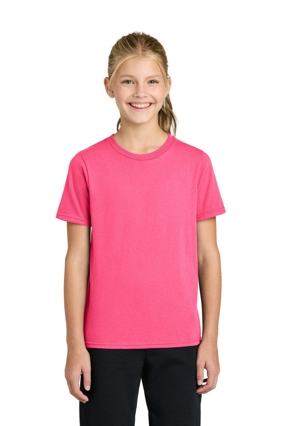 Port & Co Youth Easy Cotton Tee PC43Y in Neon Pink
