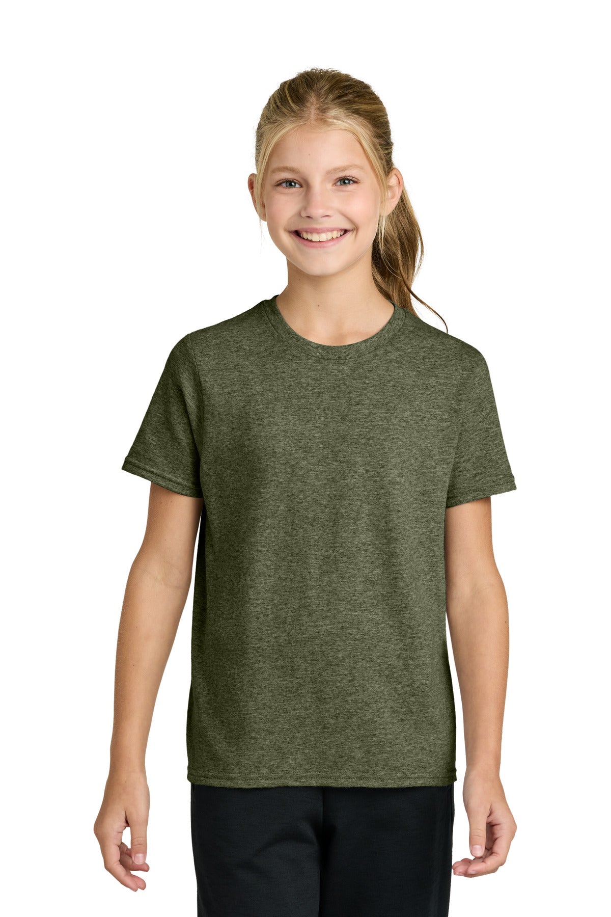 Port & Co Youth Easy Cotton Tee PC43Y in Olive Drab Green Heather