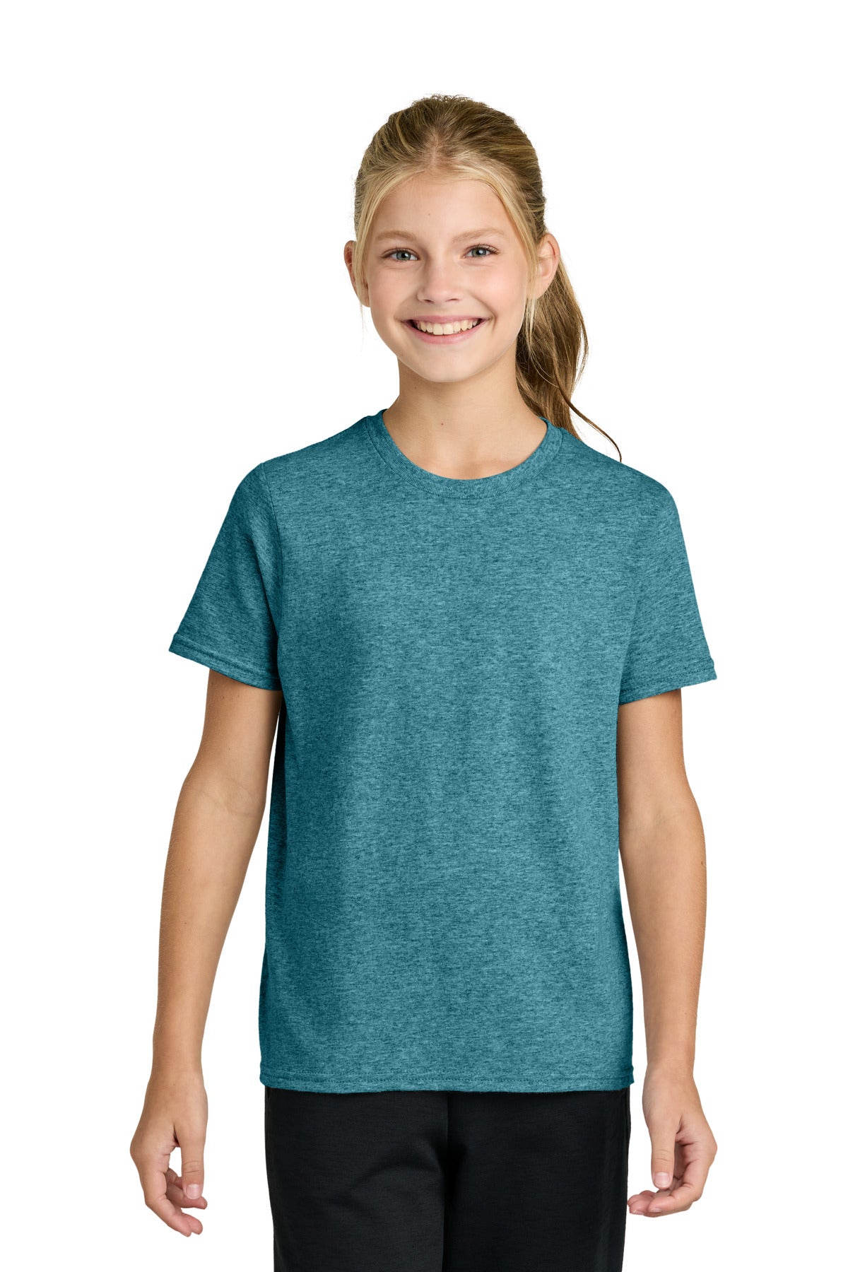 Port & Co Youth Easy Cotton Tee PC43Y in Vivid Teal Heather