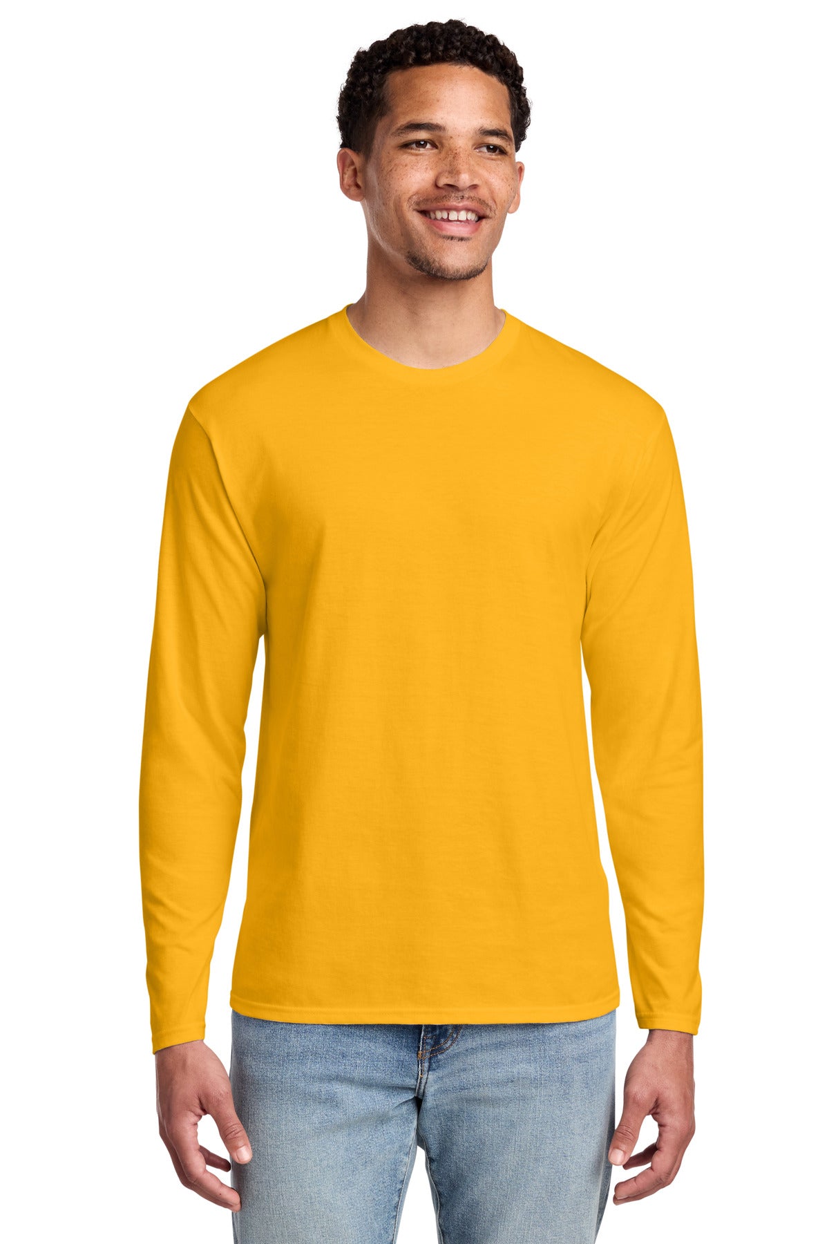 Port & Co Long Sleeve Fan Favorite Tee. PC450LS in Bright Gold