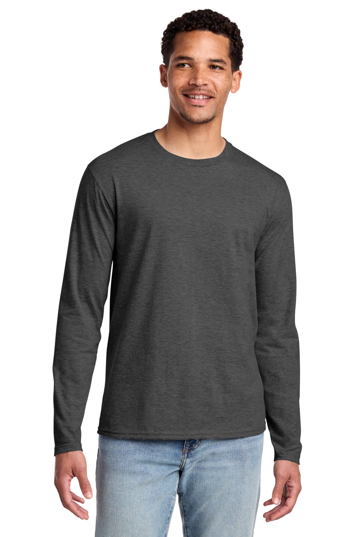 Port & Co Long Sleeve Fan Favorite Tee. PC450LS in Dark Heather Grey