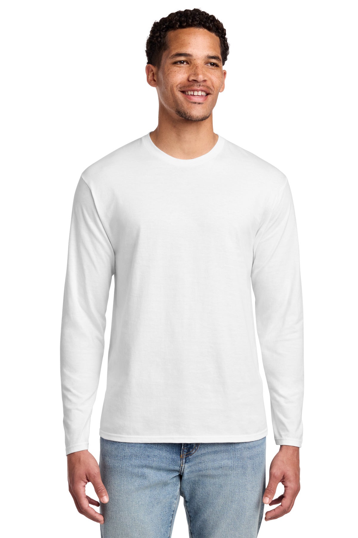 Port & Co Long Sleeve Fan Favorite Tee. PC450LS in White