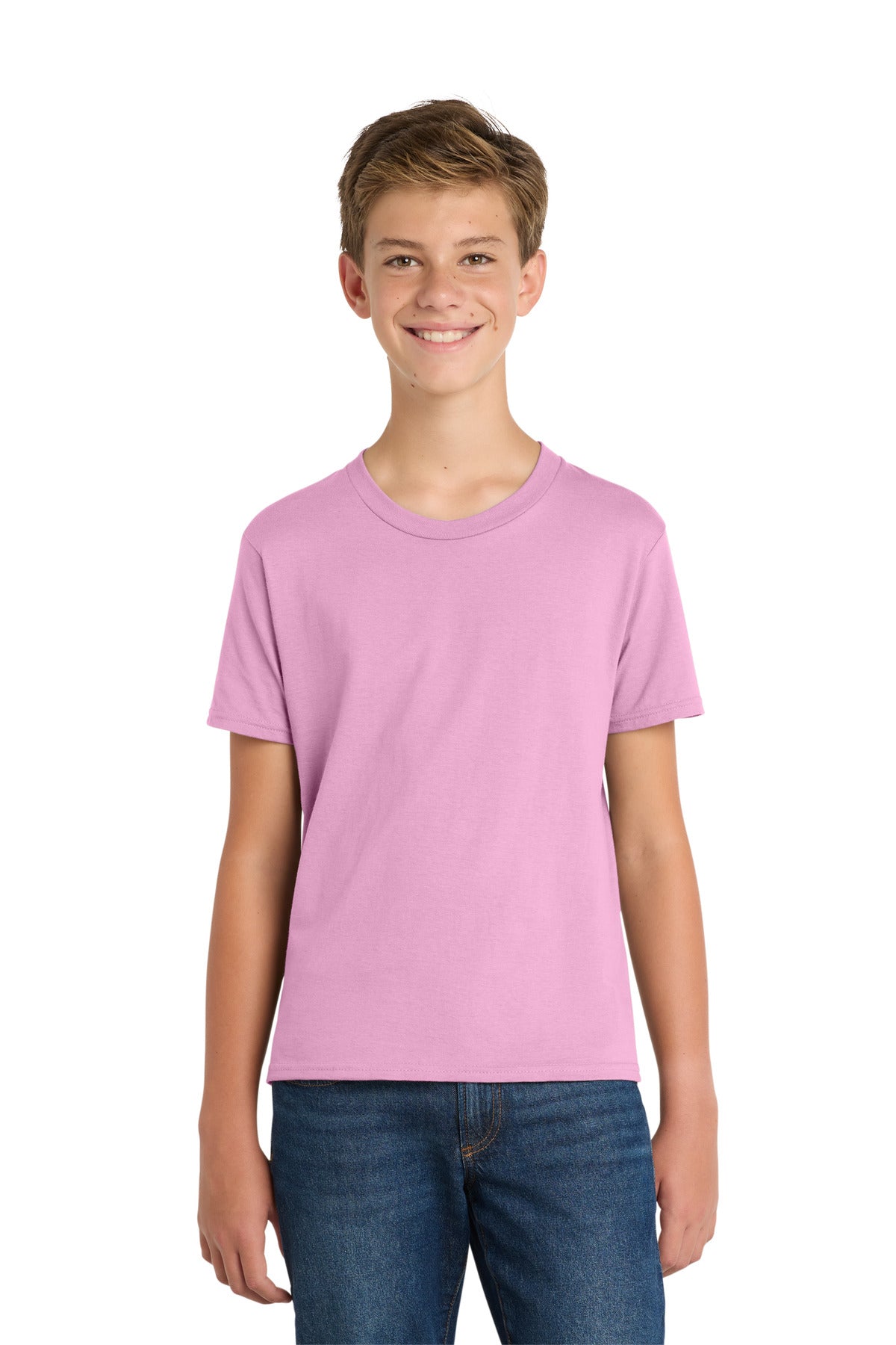 Port & Co Youth Fan Favorite Tee. PC450Y in Candy Pink