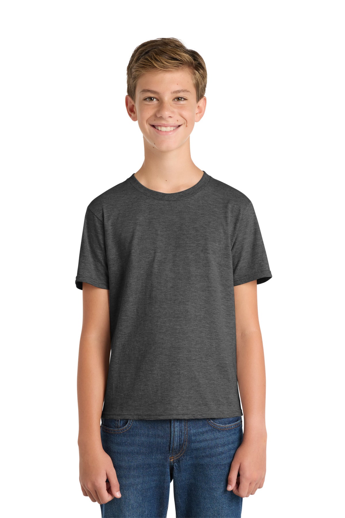 Port & Co Youth Fan Favorite Tee. PC450Y in Dark Heather Grey