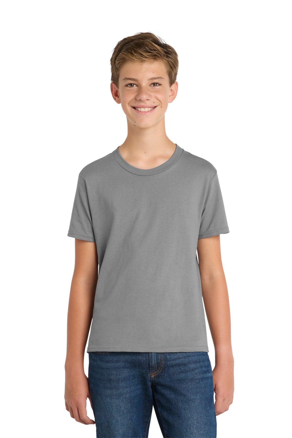 Port & Co Youth Fan Favorite Tee. PC450Y in Medium Grey