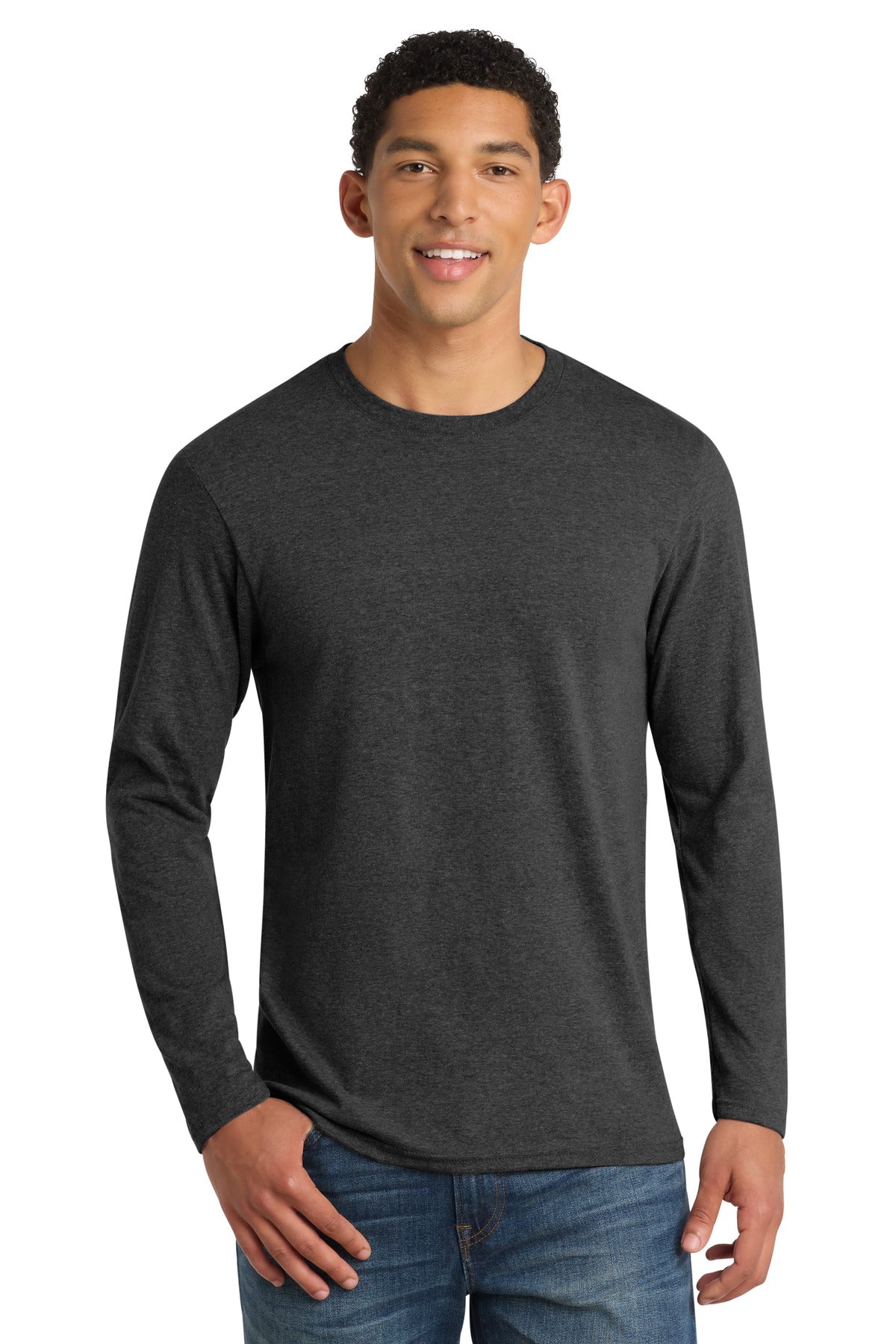 Port & Co Long Sleeve Fan Favorite  Blend Tee. PC455LS in Black Heather