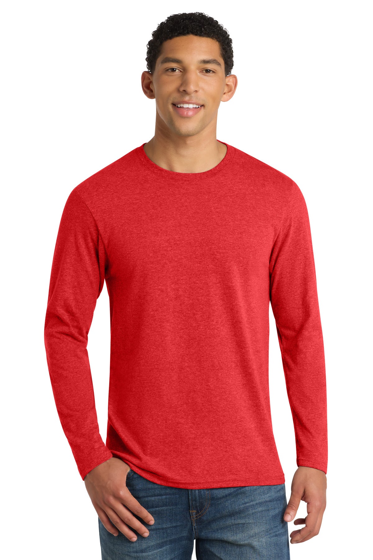 Port & Co Long Sleeve Fan Favorite  Blend Tee. PC455LS in Bright Red Heather