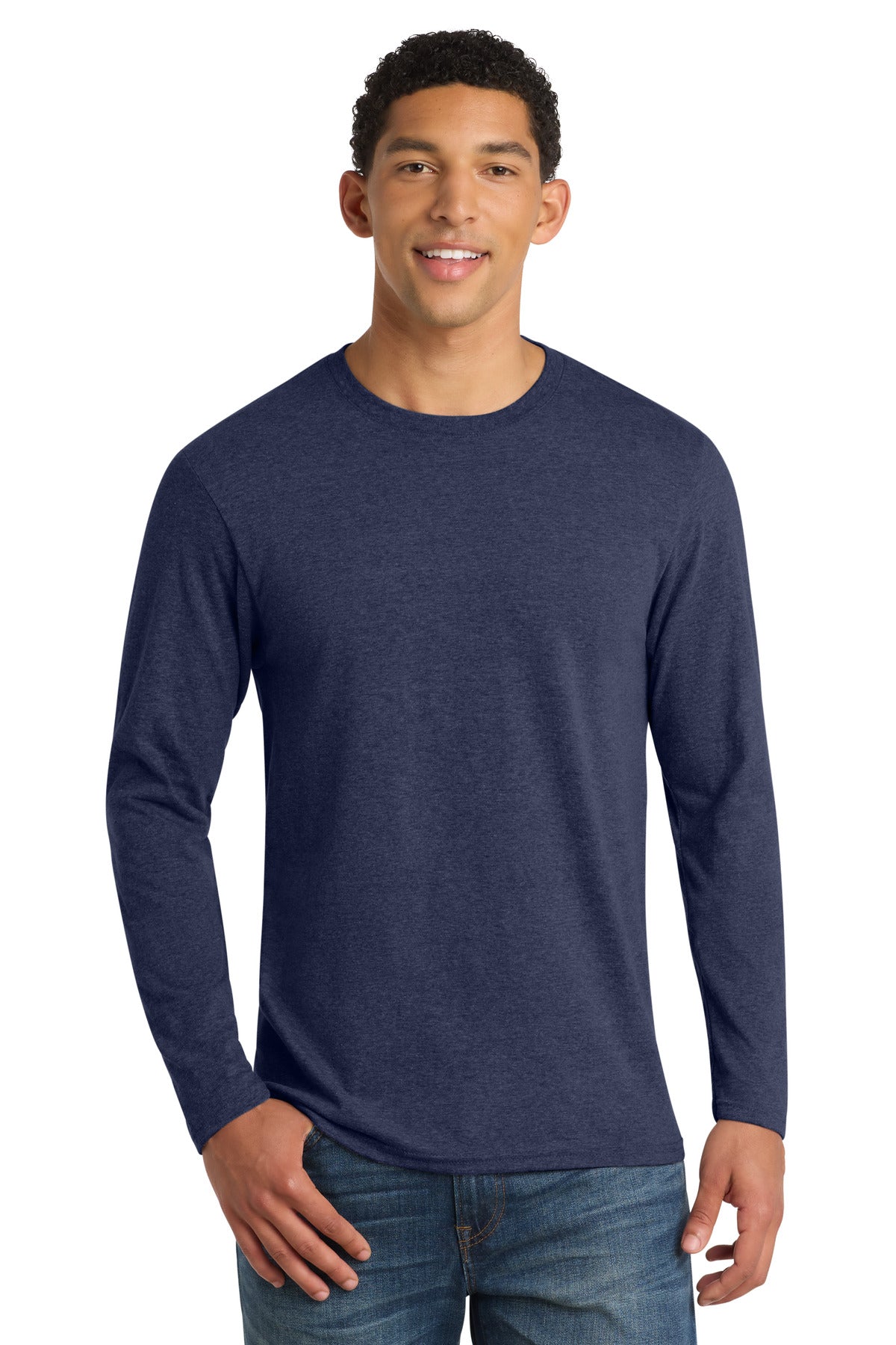 Port & Co Long Sleeve Fan Favorite  Blend Tee. PC455LS in Team Navy Heather