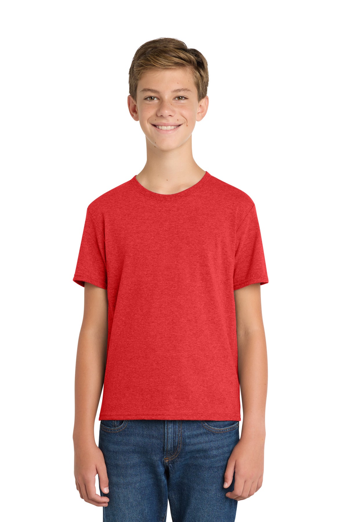Port & Co Youth Fan Favorite  Blend Tee. PC455Y in Bright Red Heather