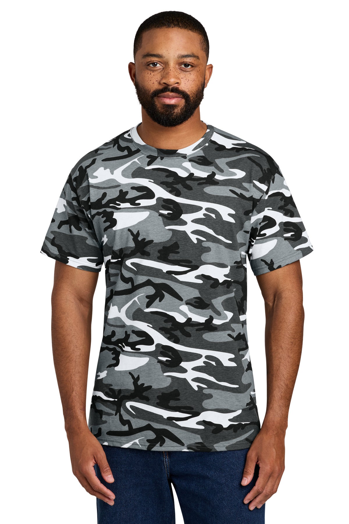 Port & Co Core Cotton Camo Tee.  PC54C in Winter Camo