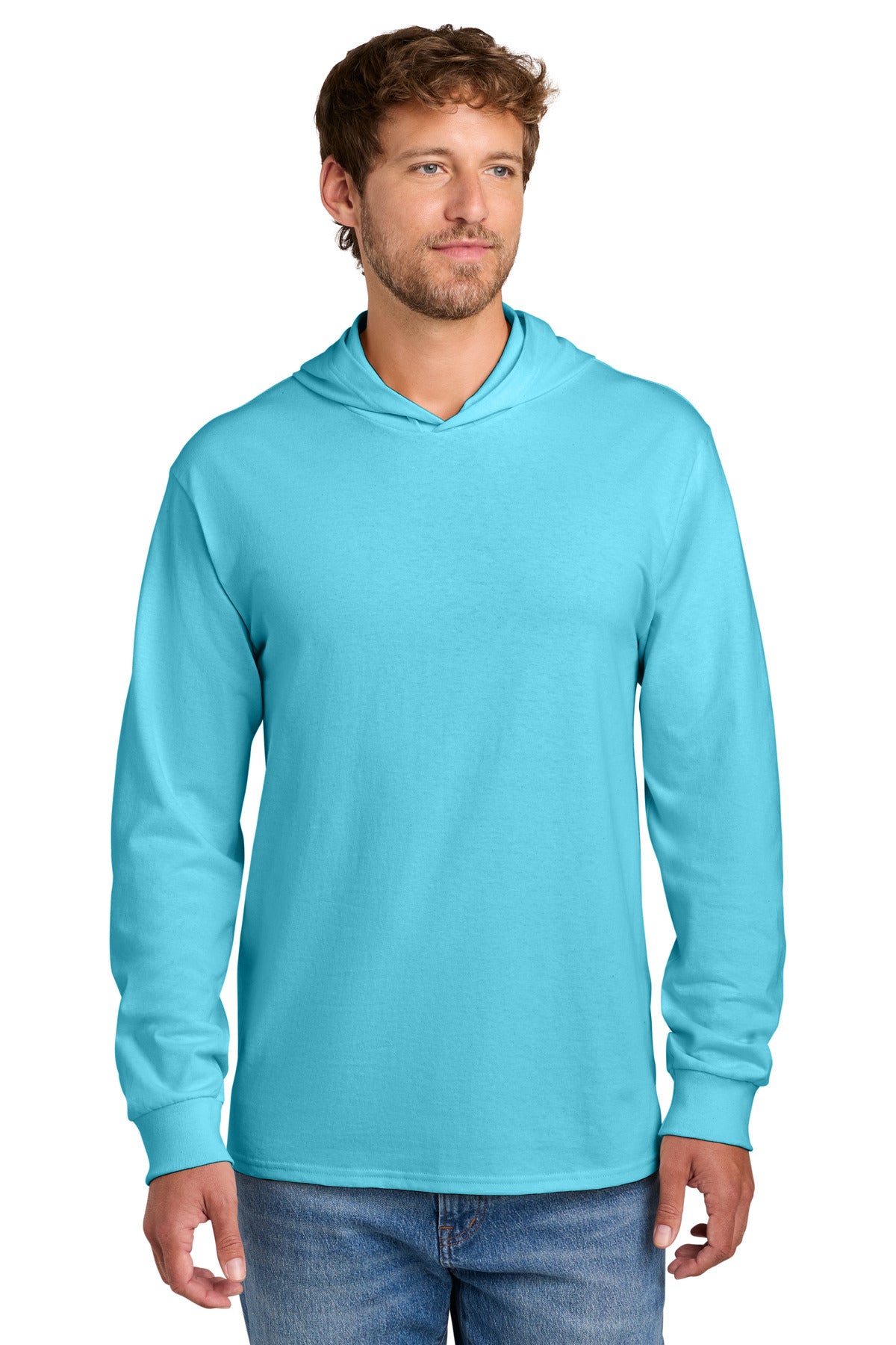 Port & Co Core Cotton Pullover Hooded Tee PC54H in Aquatic Blue