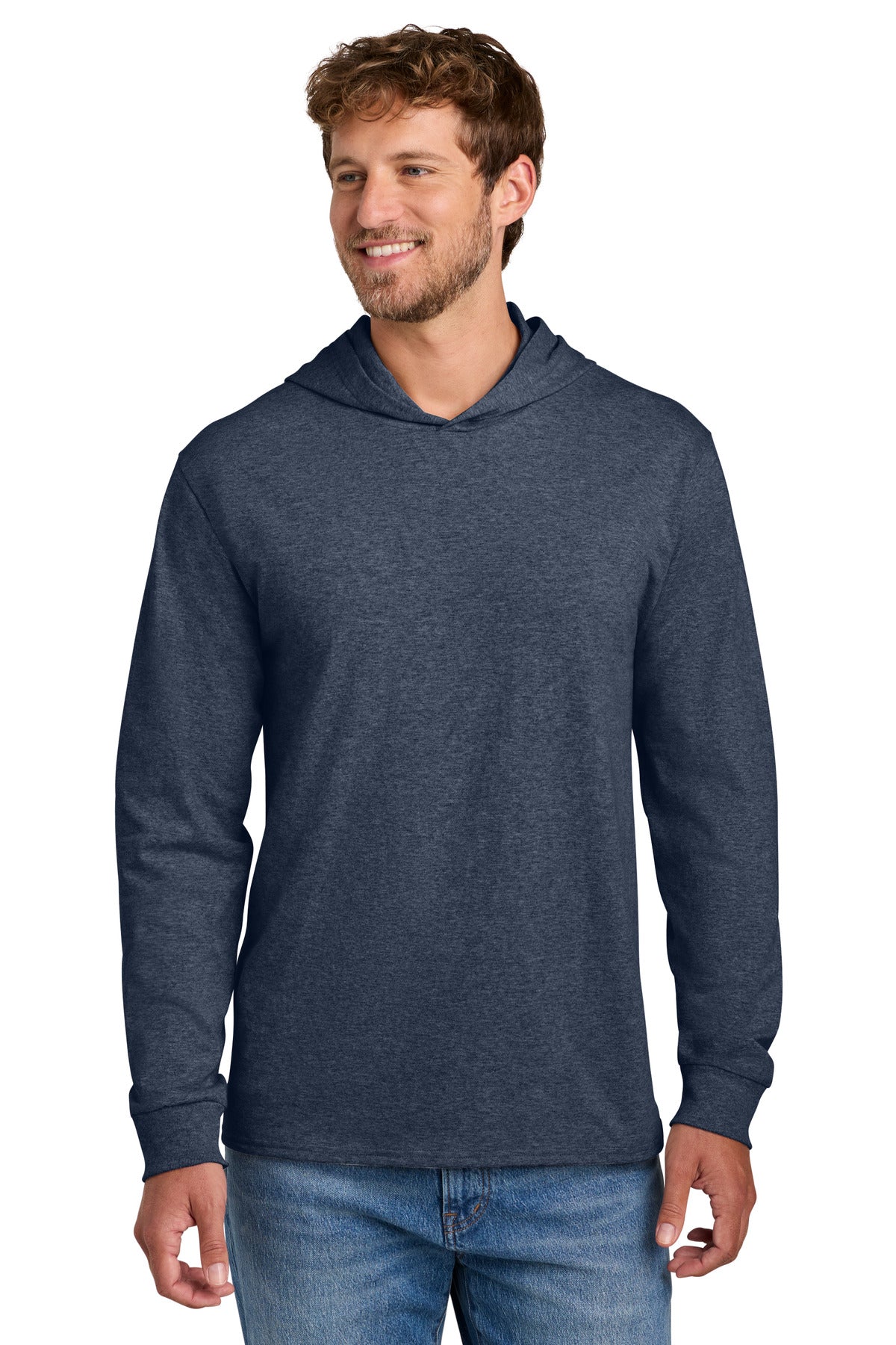 Port & Co Core Cotton Pullover Hooded Tee PC54H in Heather Navy