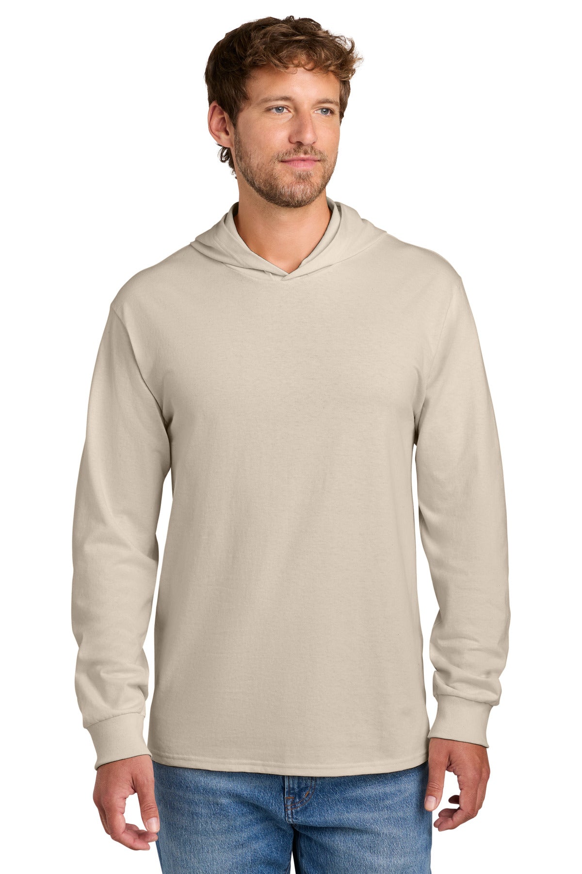 Port & Co Core Cotton Pullover Hooded Tee PC54H in Light Sand
