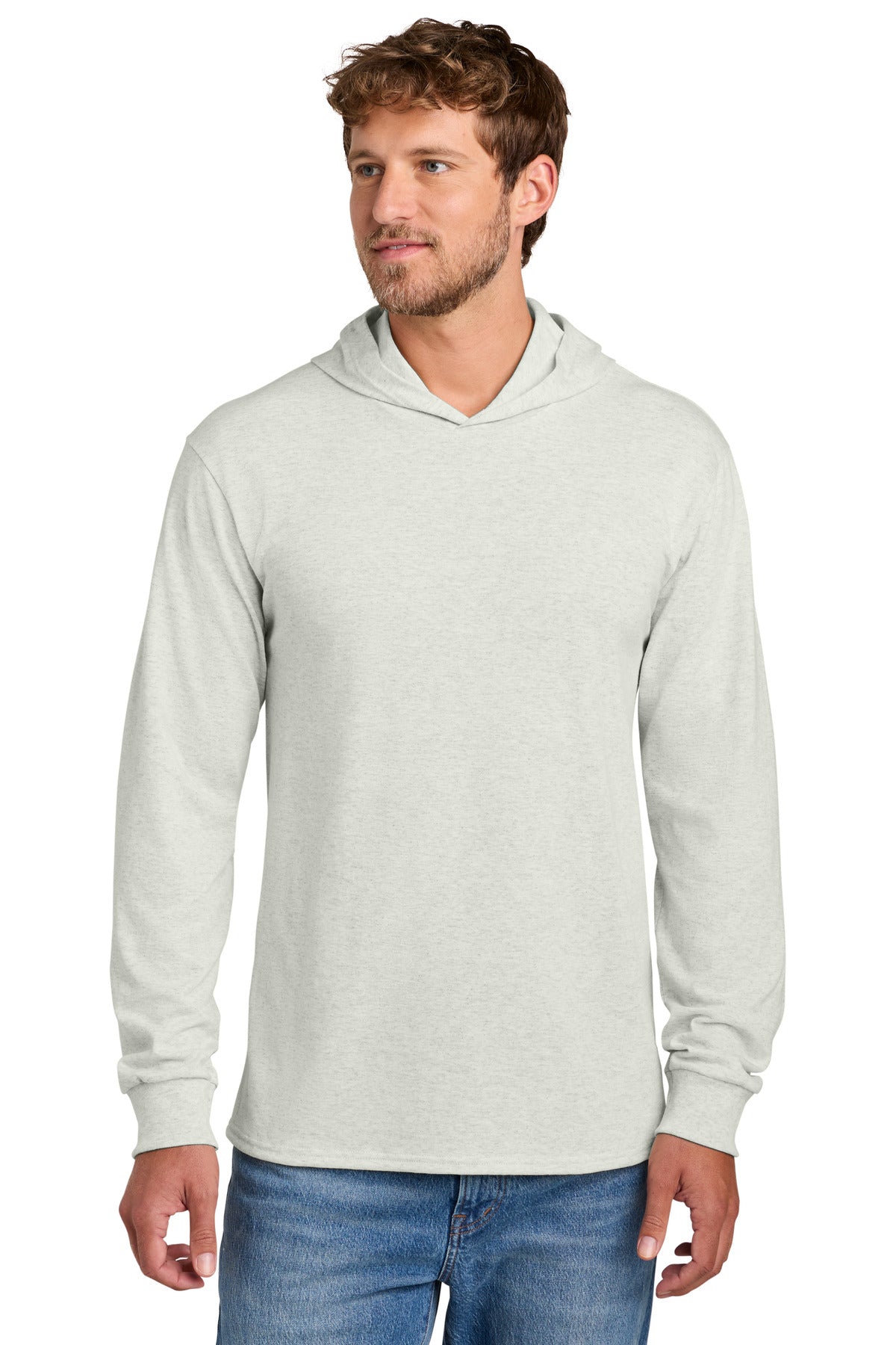 Port & Co Core Cotton Pullover Hooded Tee PC54H in Oatmeal Heather