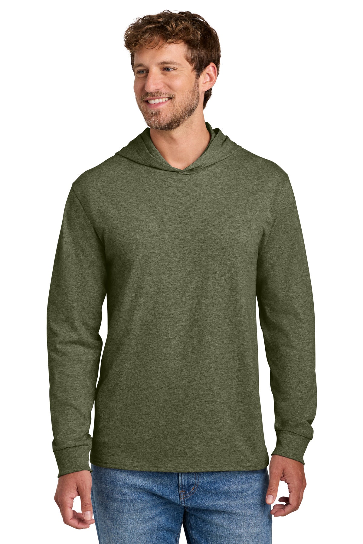 Port & Co Core Cotton Pullover Hooded Tee PC54H in Olive Drab Green Heather
