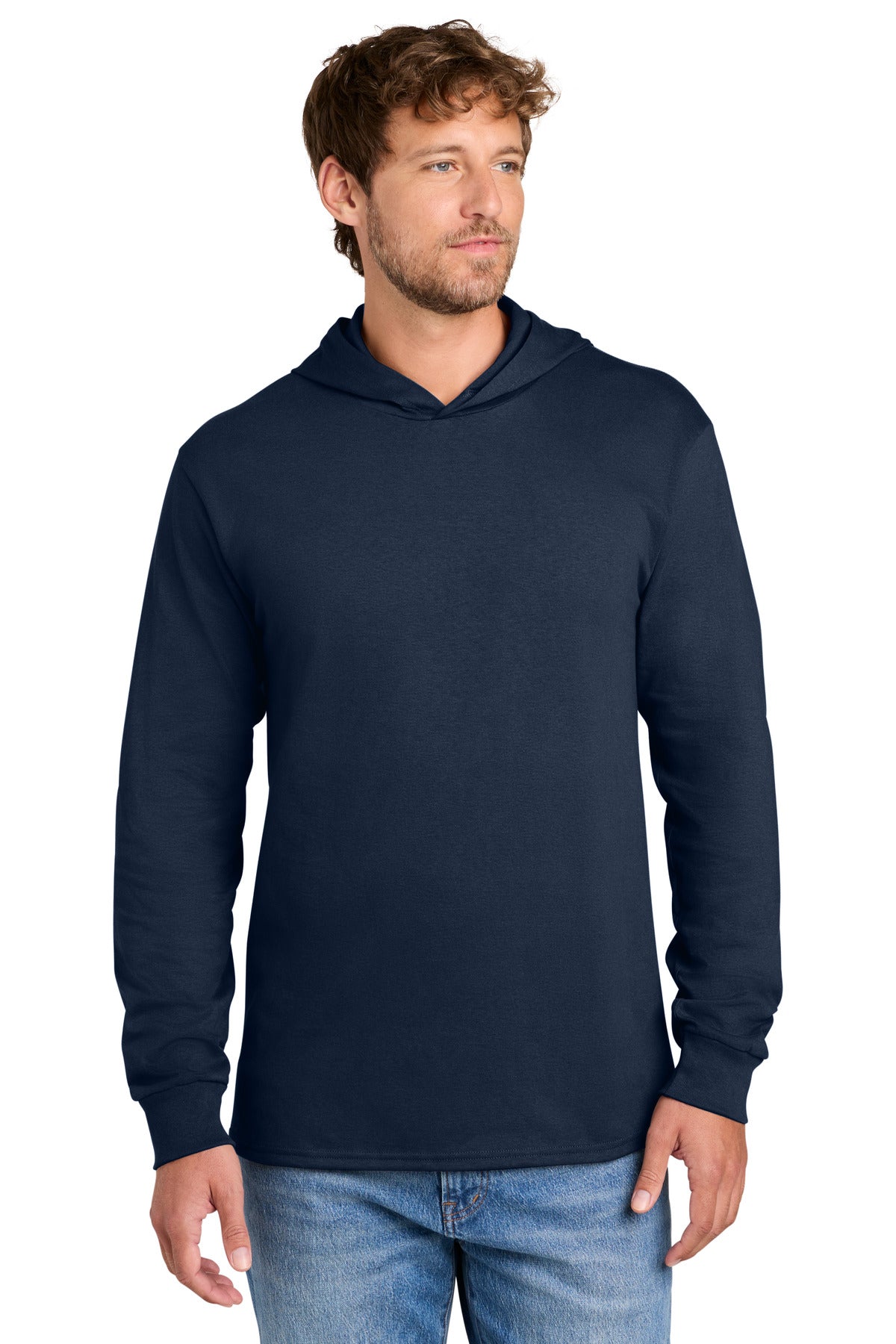 Port & Co Core Cotton Pullover Hooded Tee PC54H in True Navy