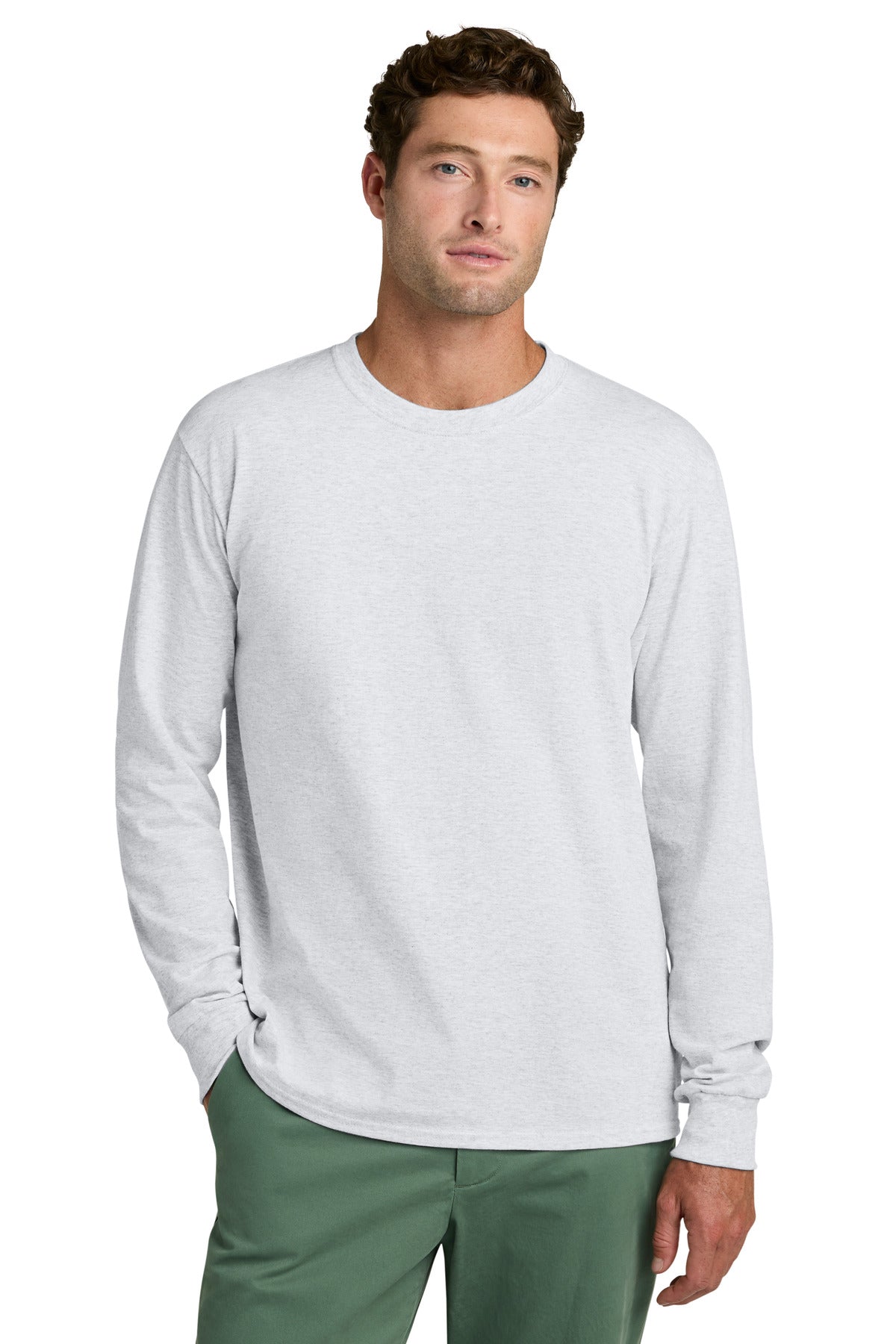 Port & Co Long Sleeve Core Cotton Tee. PC54LS in Ash