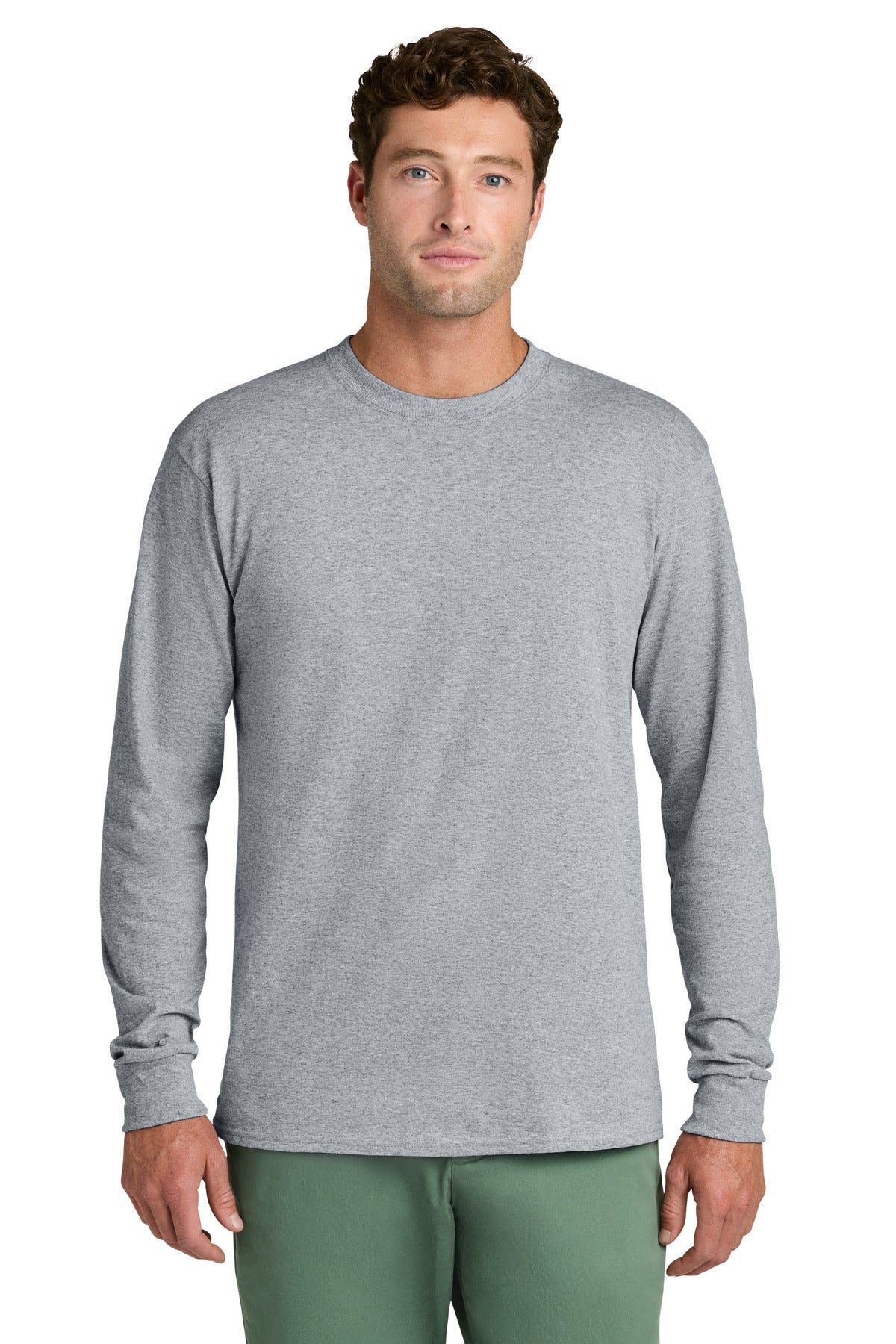 Port & Co Long Sleeve Core Cotton Tee. PC54LS in Athletic Heather
