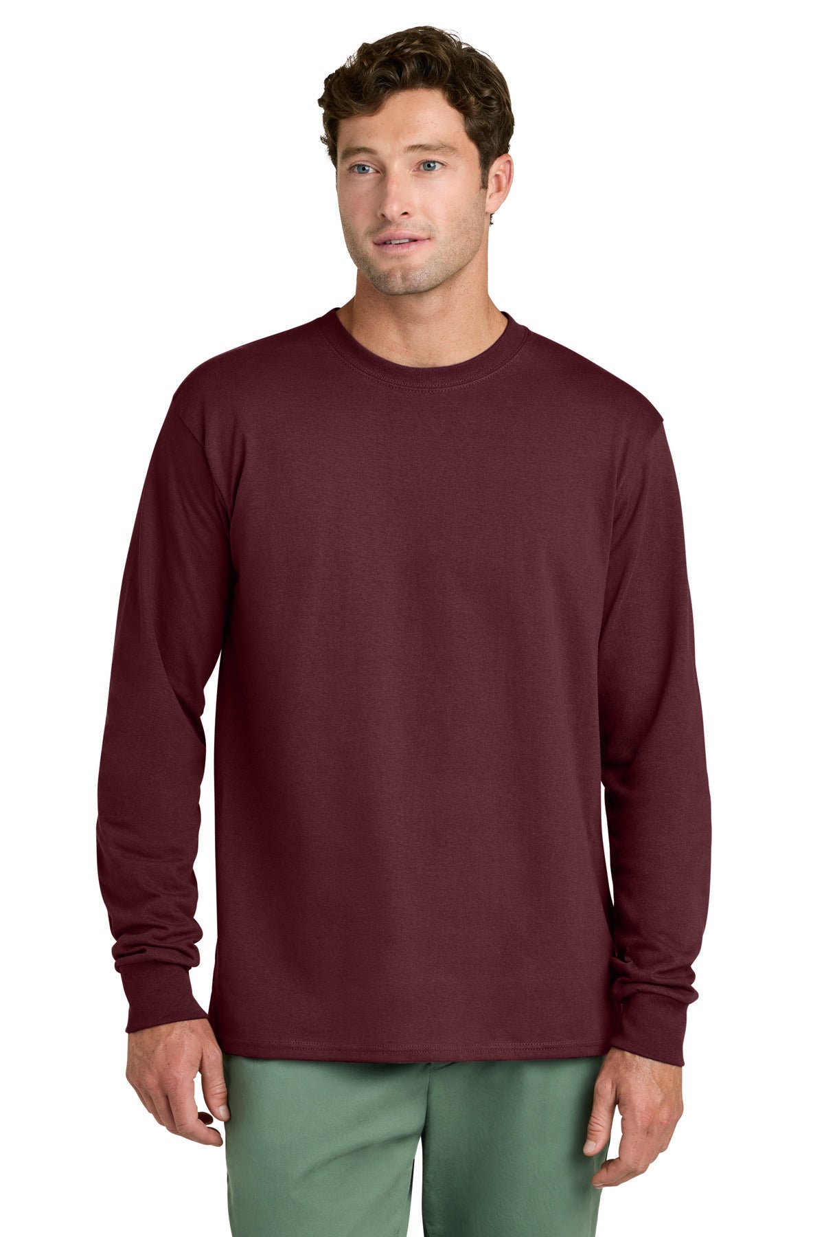 Port & Co Long Sleeve Core Cotton Tee. PC54LS in Athletic Maroon