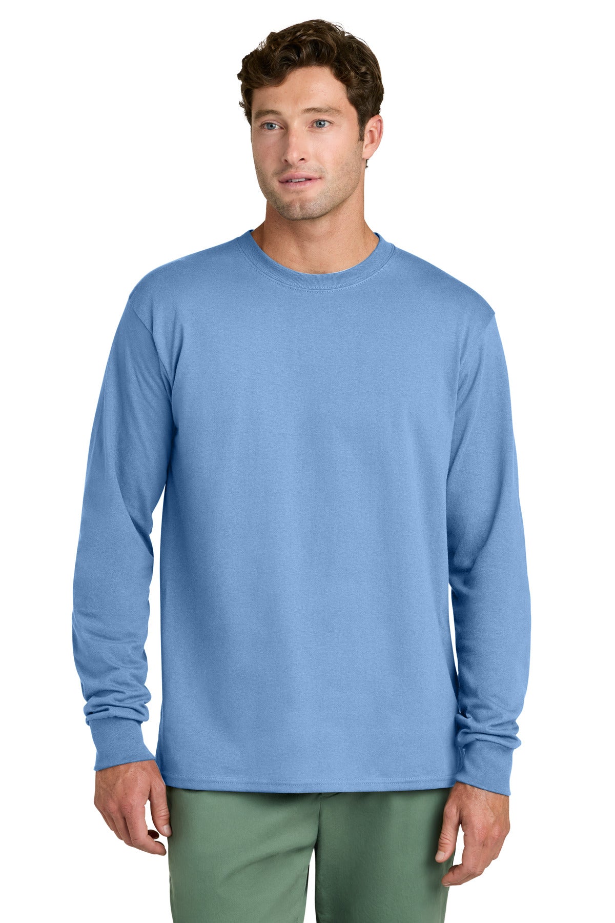 Port & Co Long Sleeve Core Cotton Tee. PC54LS in Carolina Blue