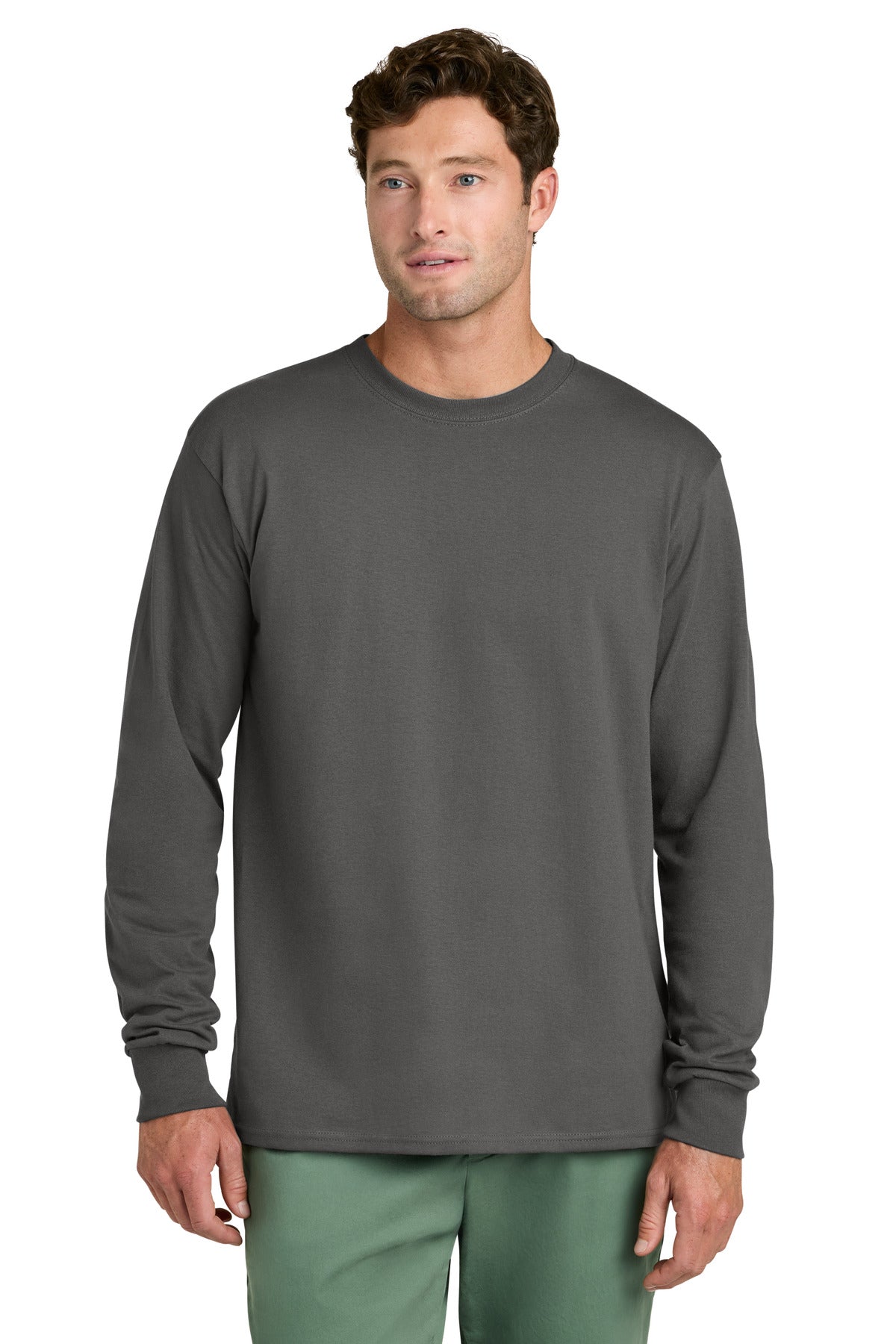 Port & Co Long Sleeve Core Cotton Tee. PC54LS in Charcoal