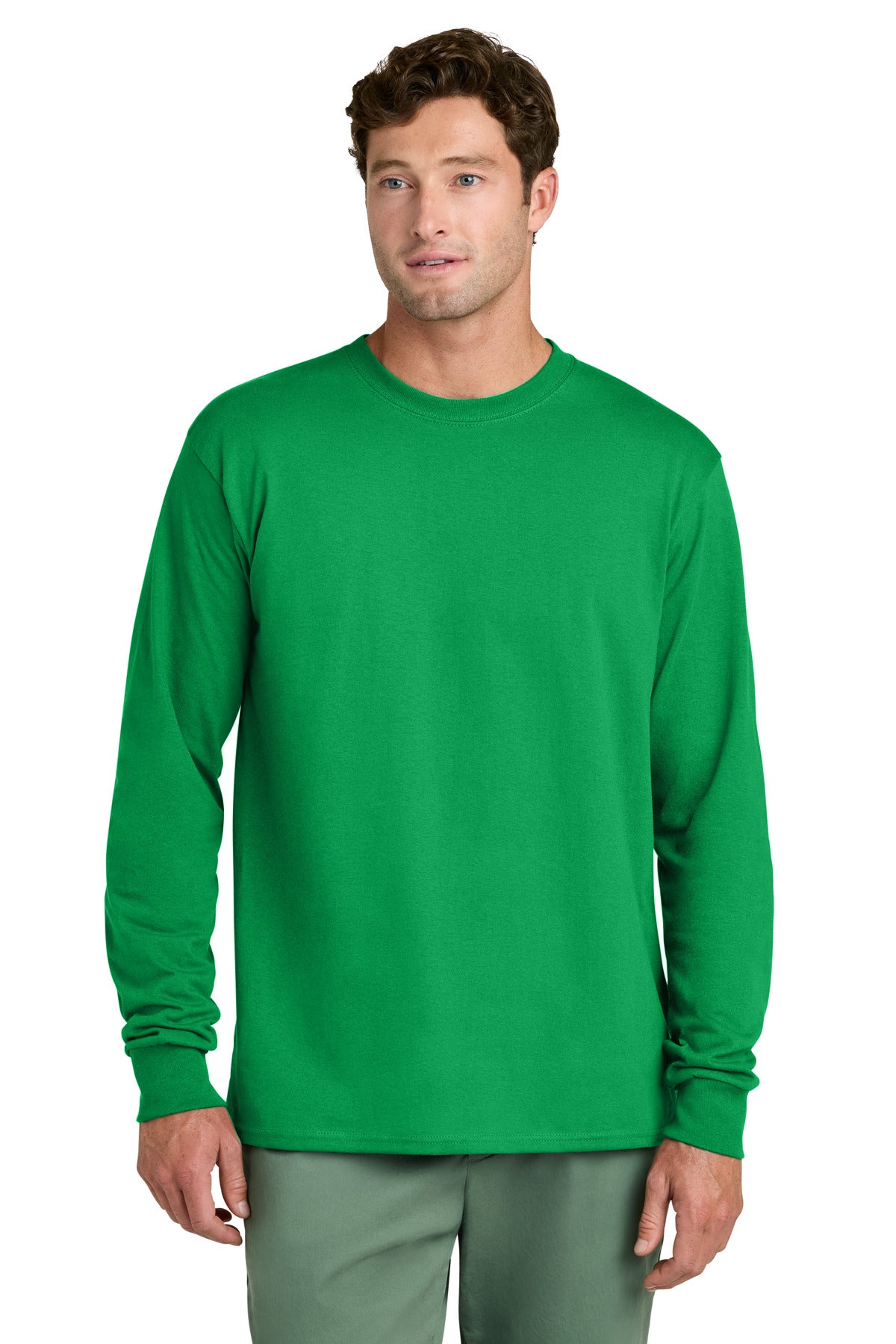 Port & Co Long Sleeve Core Cotton Tee. PC54LS in Clover Green