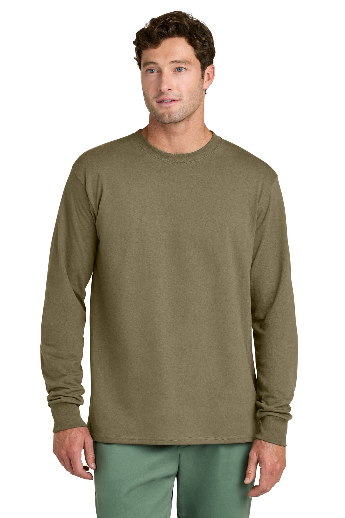 Port & Co Long Sleeve Core Cotton Tee. PC54LS in Coyote Brown