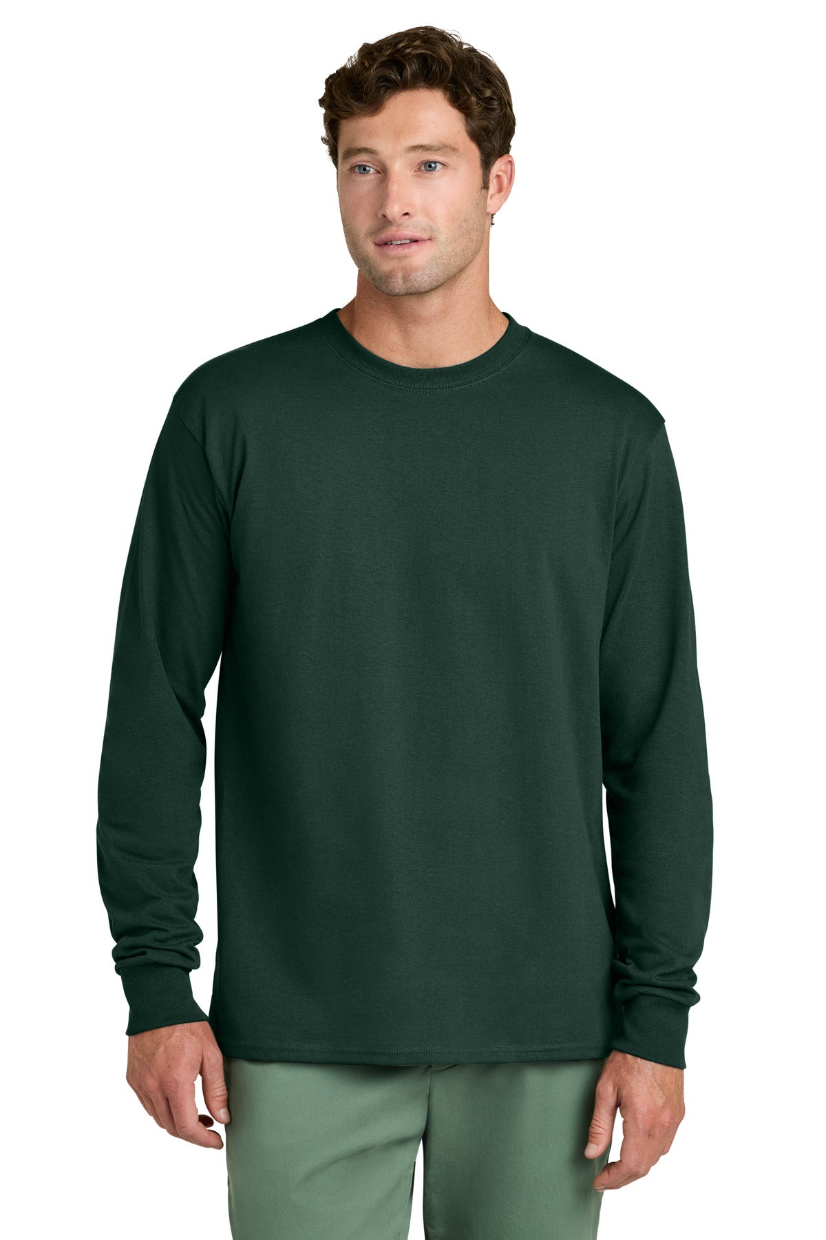 Port & Co Long Sleeve Core Cotton Tee. PC54LS in Dark Green