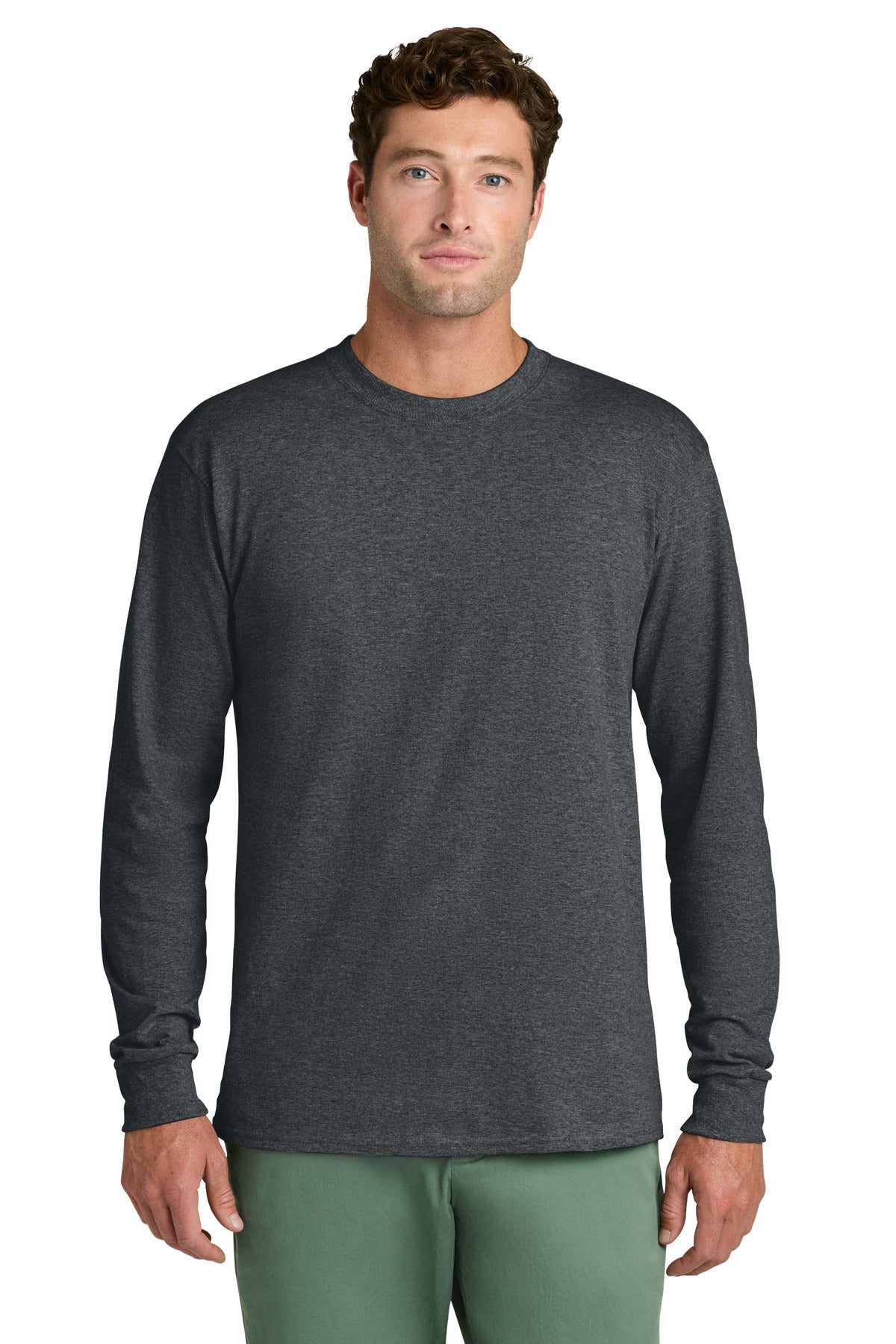 Port & Co Long Sleeve Core Cotton Tee. PC54LS in Dark Heather Grey